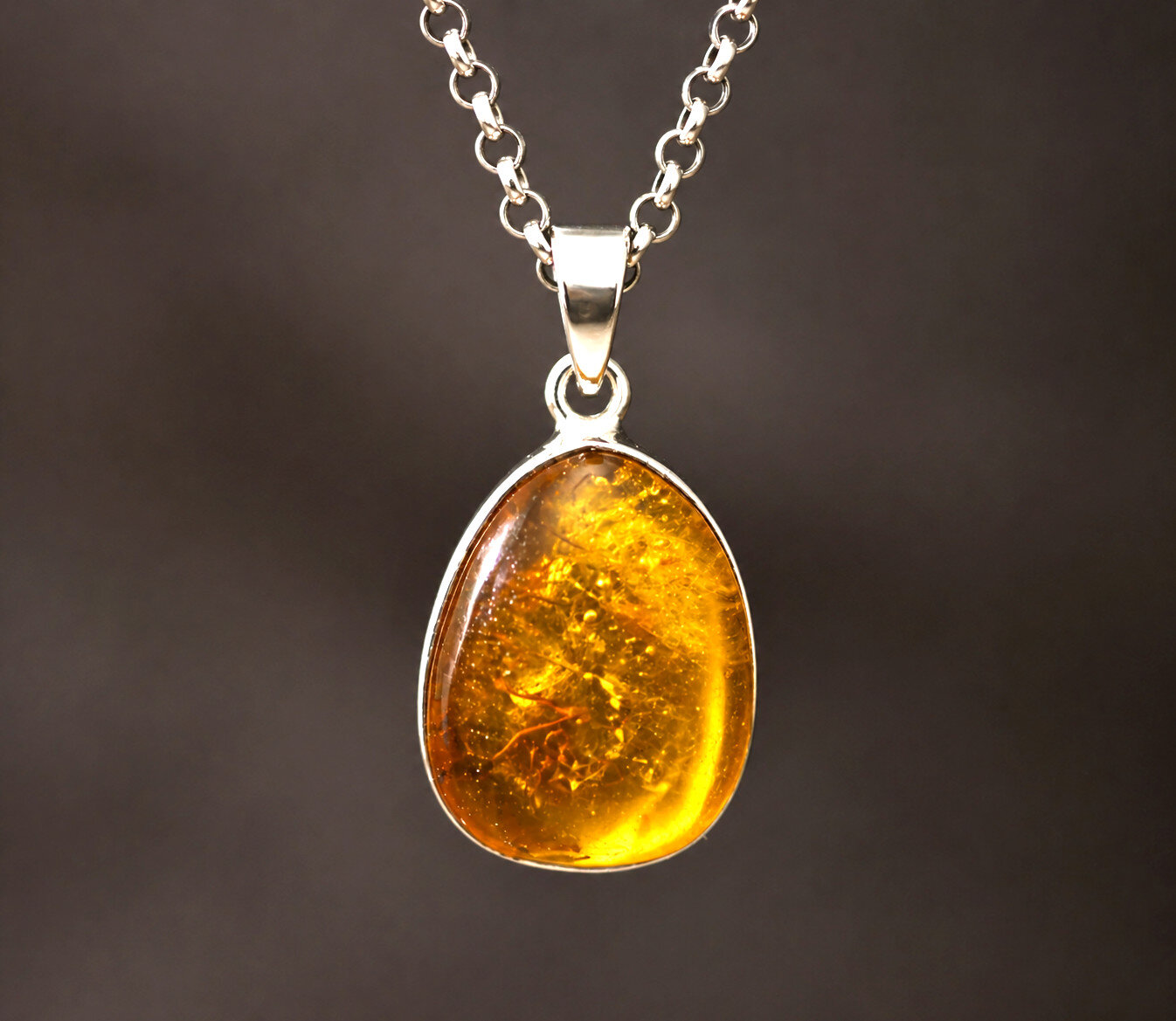 Beautiful Natural Clear Orange Amber .925 Sterling Silver Pendant 28mm – photo 4