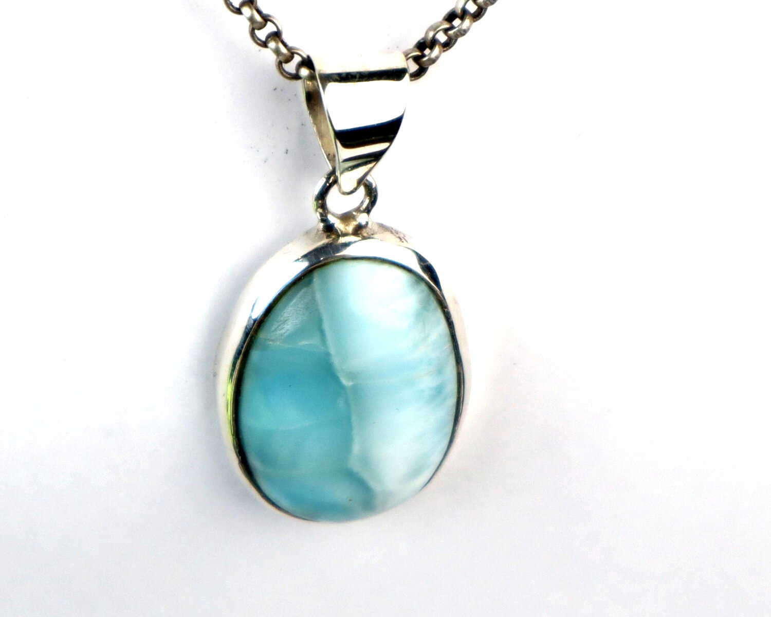 Impressive Natural Sky Blue Larimar .925 Sterling Silver Pendant 40mm – photo 7