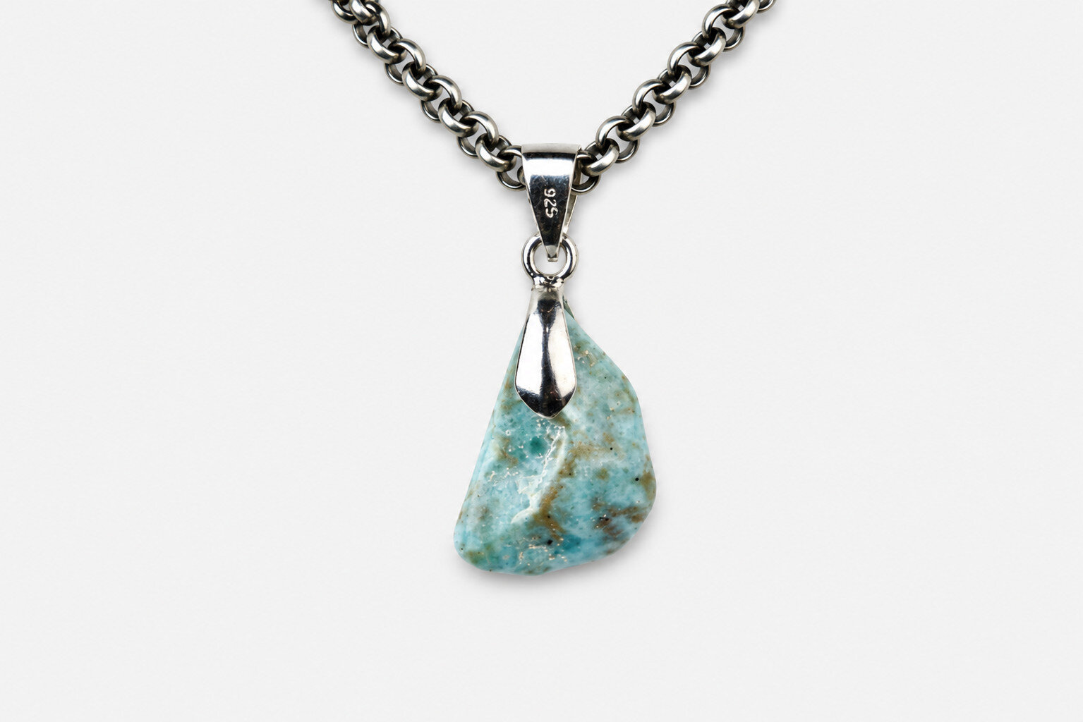 Genuine Dominican Blue Larimar Unique 925 Sterling Silver Pendant 1.3 Inch 3.5g
