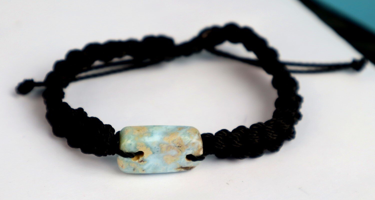 Rarest Natural Ocean Blue Larimar Bracelet Wristband adjustable cord – photo 5