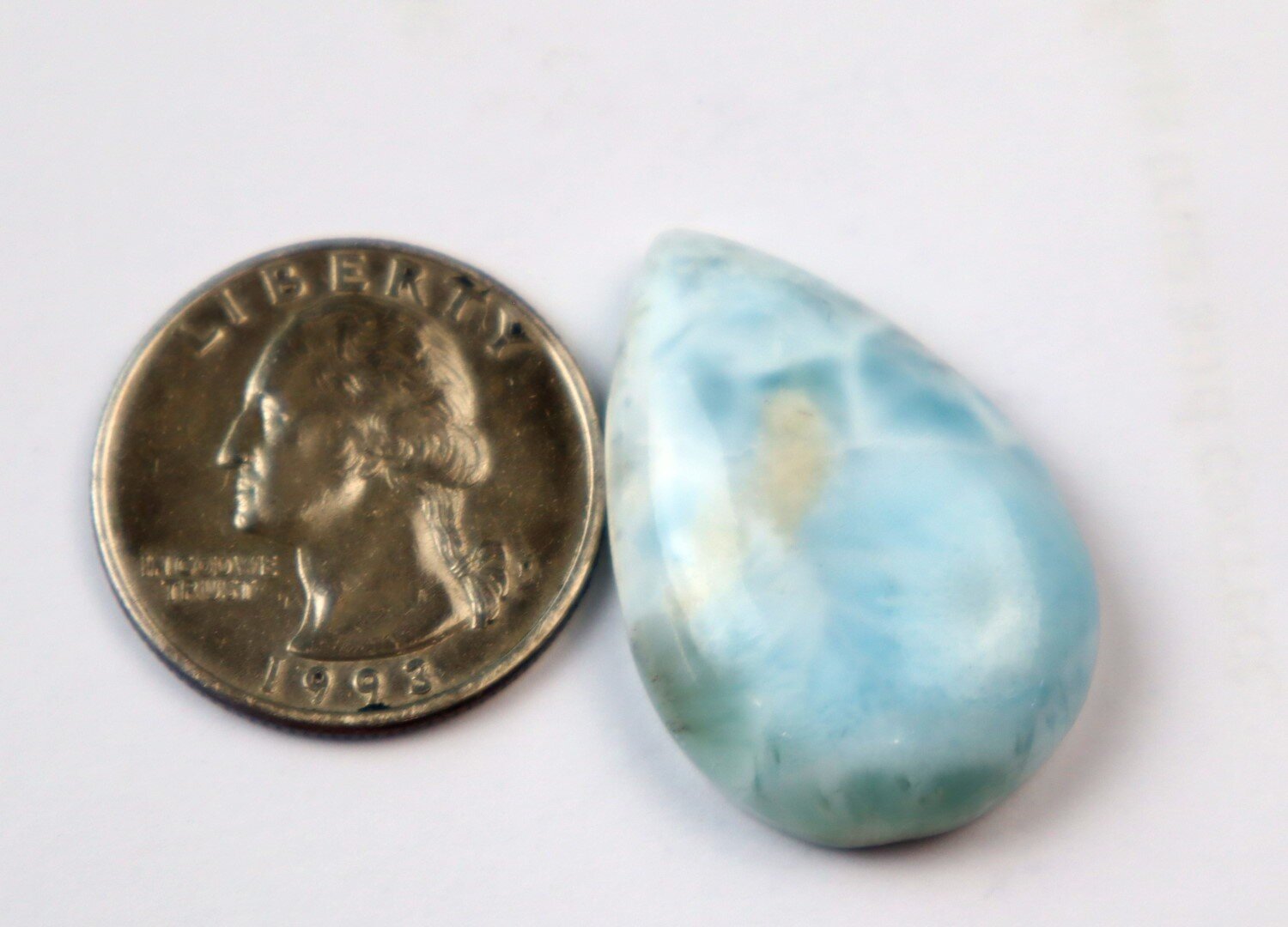 Unusual Pattern Natural Light Blue Larimar Teardrop Cabochon 31mm – photo 5