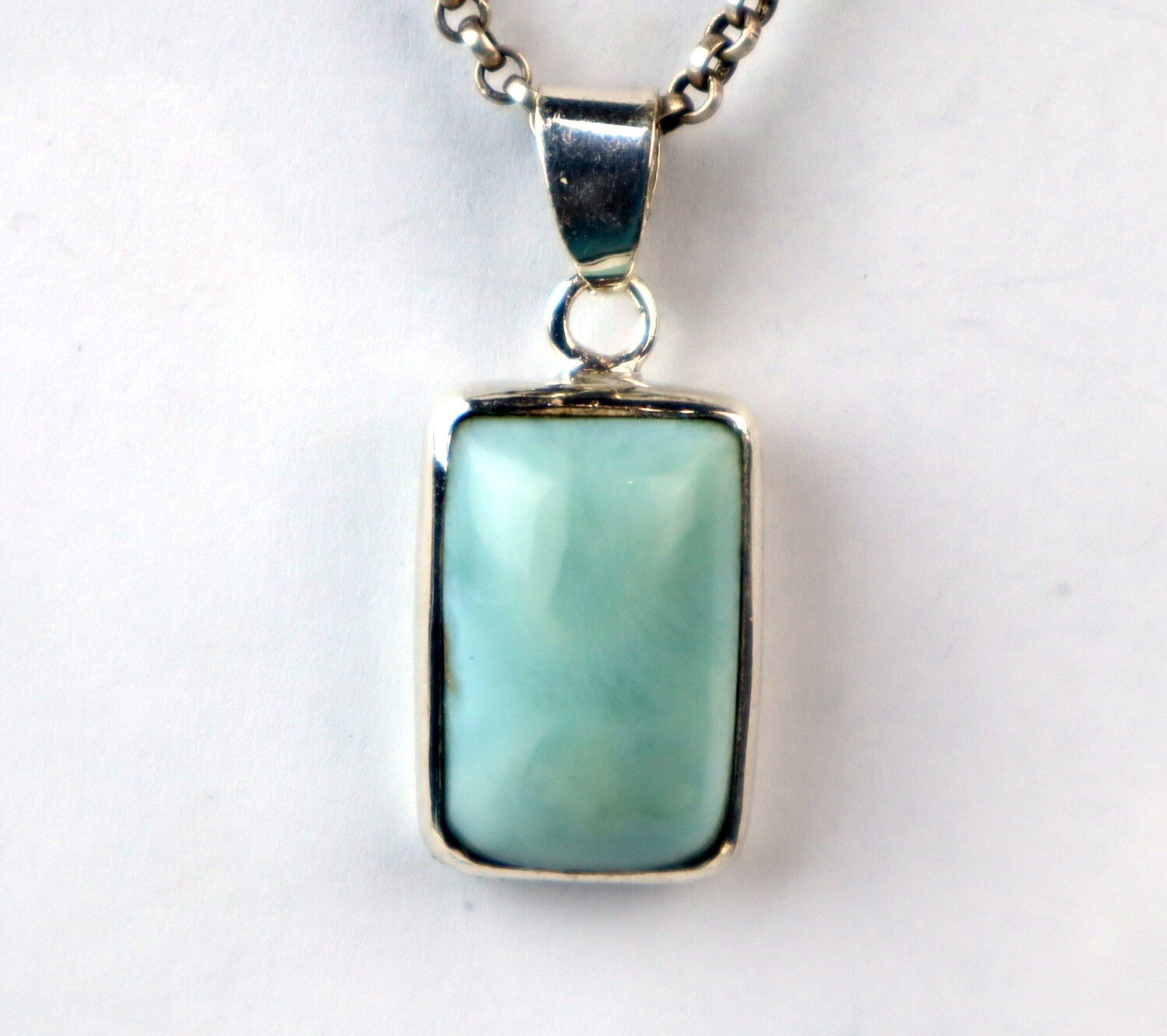Echter Ozeanblauer Larimar Anhänger aus 925 Sterling Silber – Rechteckig 35mm – photo 4