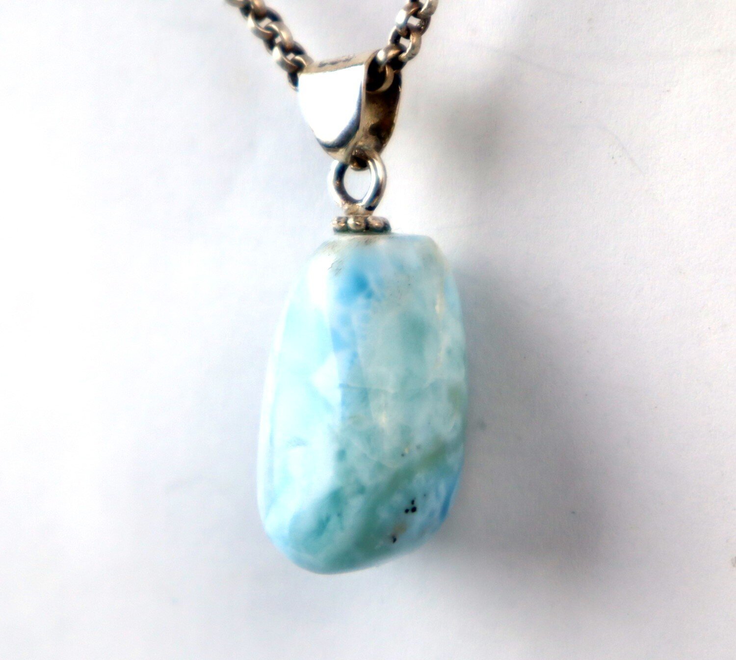 Premium Elegant Sky Blue Larimar 925 Sterling Silver Teardrop Pendant 35mm – photo 4