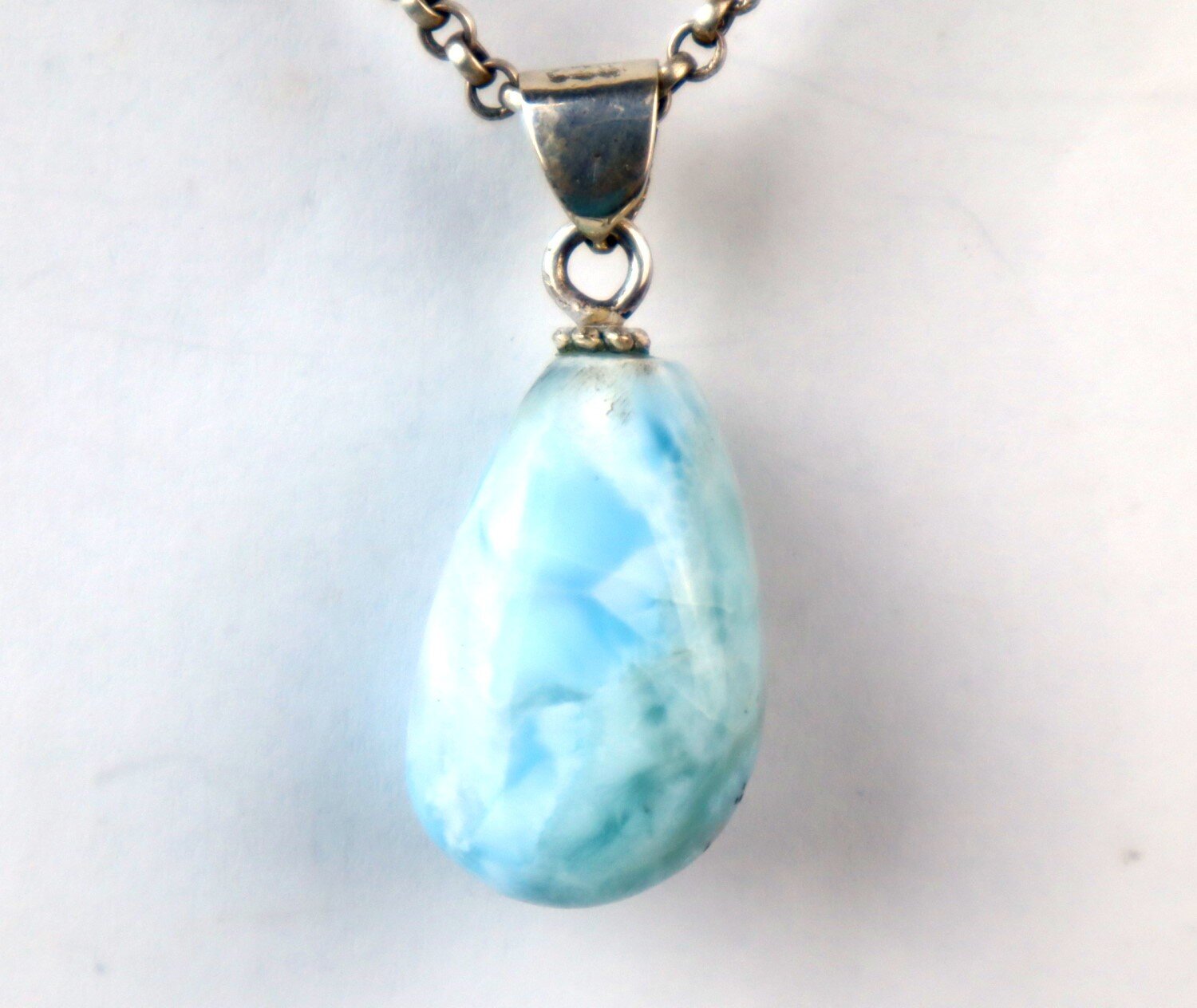 Premium Elegant Sky Blue Larimar 925 Sterling Silver Teardrop Pendant 35mm – photo 5
