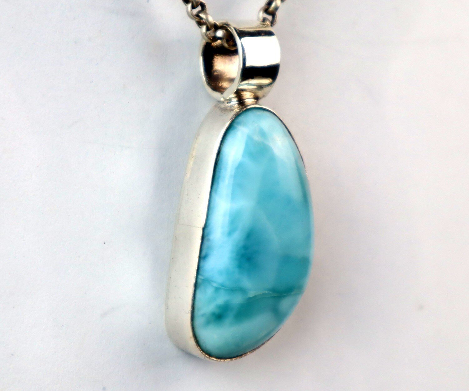 Unique Premium Sky Blue Larimar 925 Sterling Silver Elongated Oval Pendant 40mm – photo 5