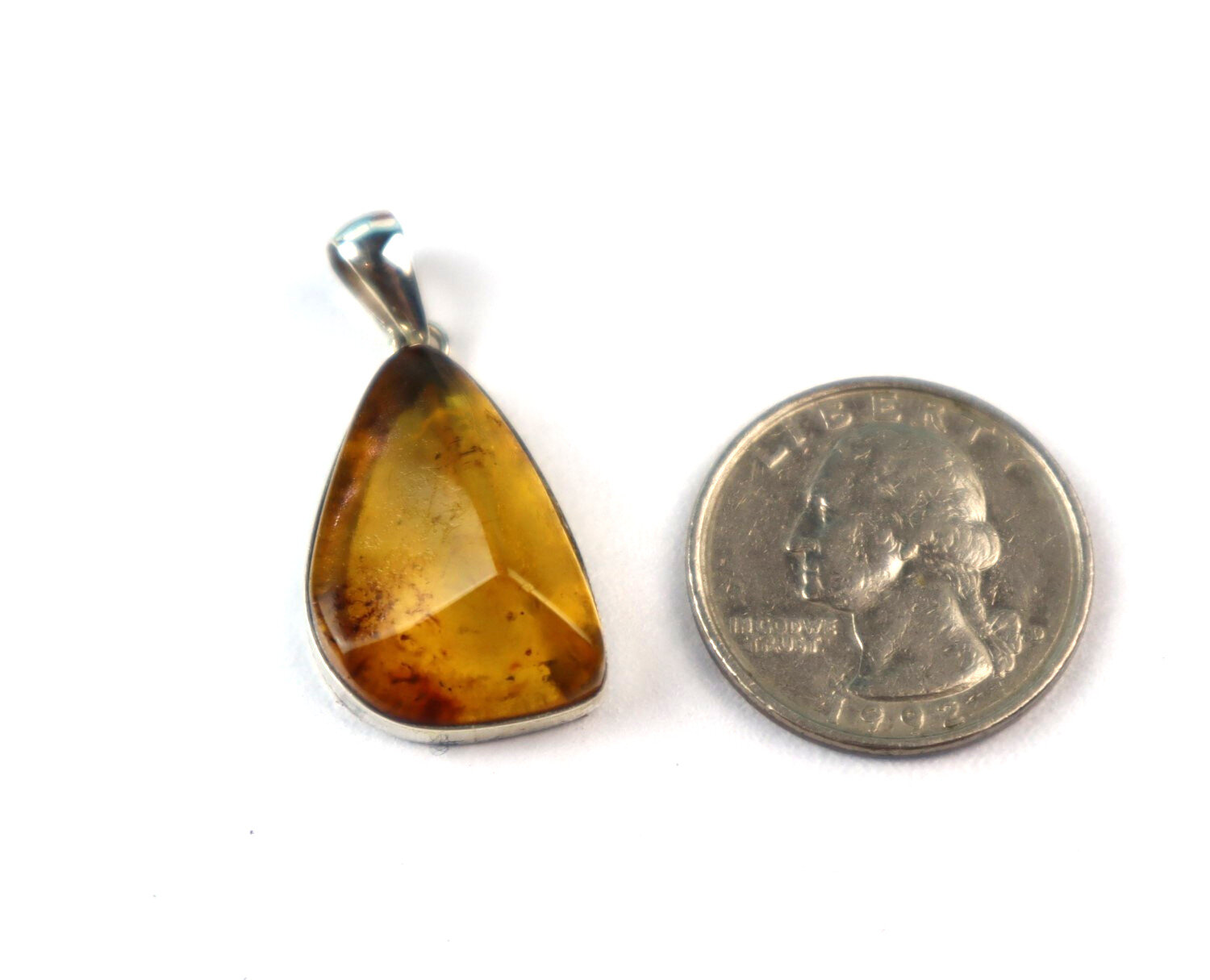 Finest Faceted Natural Clear Green Yellow Amber 925 Sterling Silver Pendant 35mm – photo 6