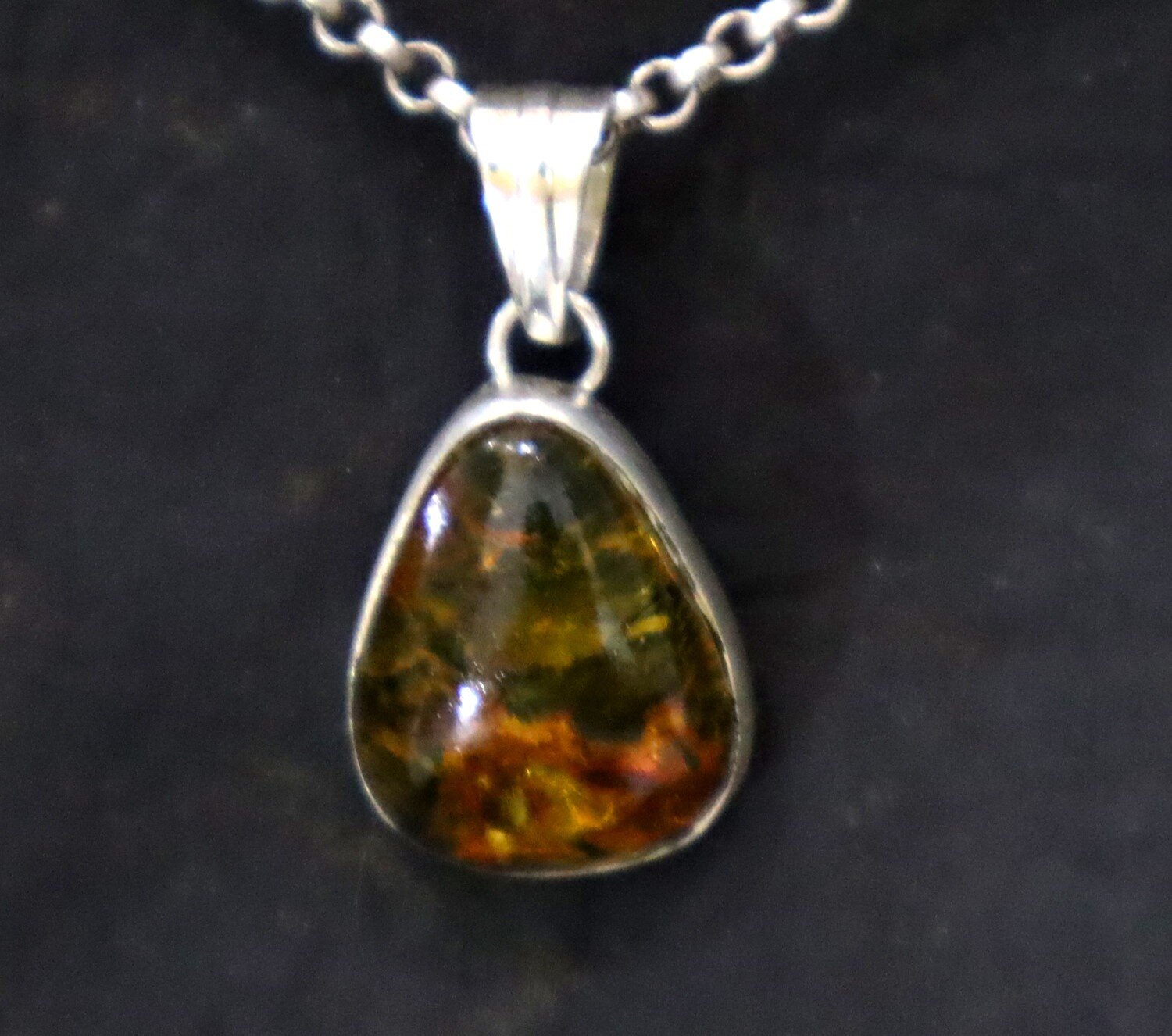 Polished Statement Orange Green Amber 925 Sterling Silver Teardrop Pendant 29mm – photo 7