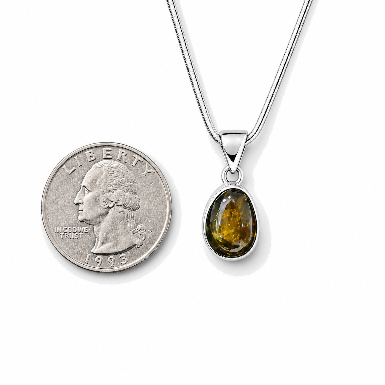 Unique Premium Olive Green Amber 925 Sterling Silver Pendant 28mm – photo 4