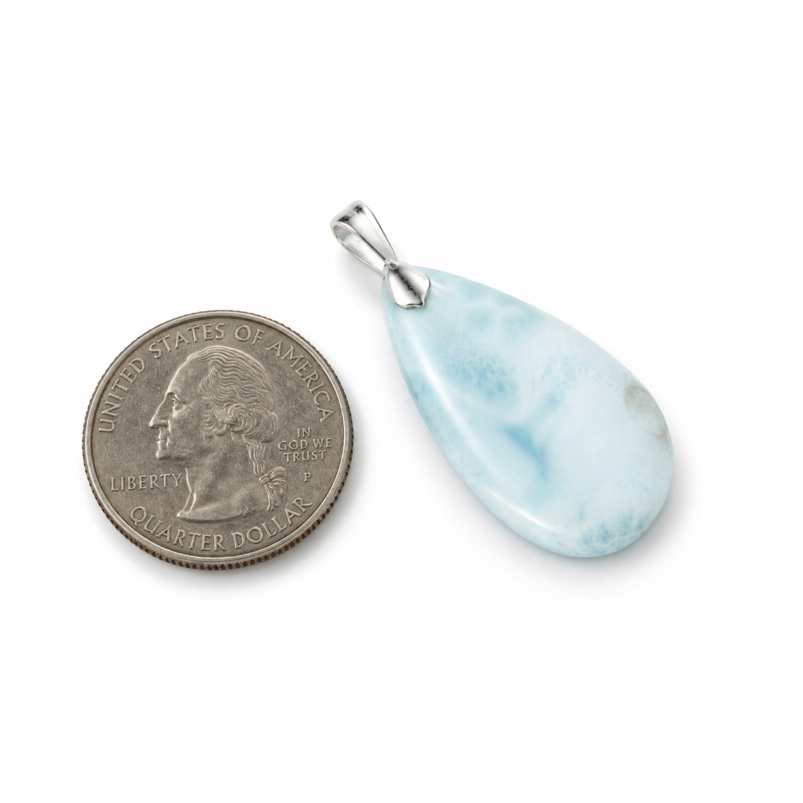 Genuine Beautiful Light Blue Larimar 925 Sterling Silver Teardrop Pendant 40mm – photo 4