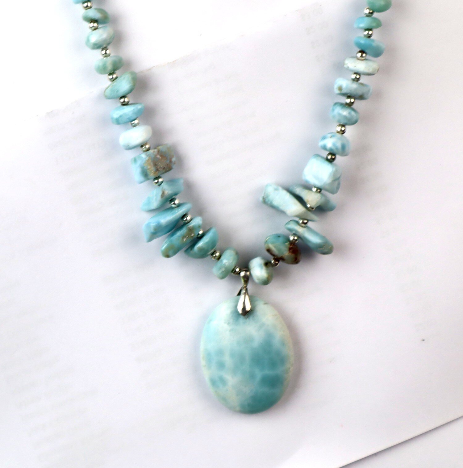 55g Larimar Necklace solid 925 Sterling Silver 18” 38mm Statement – photo 5