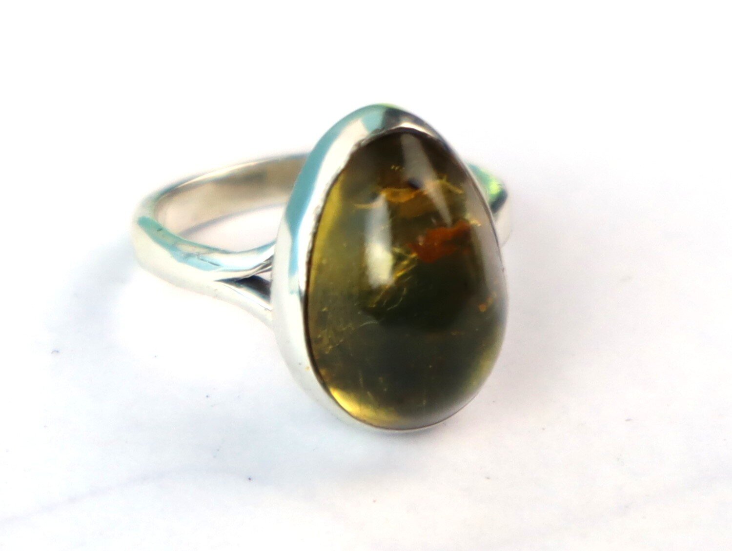 Beautiful Natural Clear Light Green Amber 925 Sterling Silver Ring free resizing – photo 10