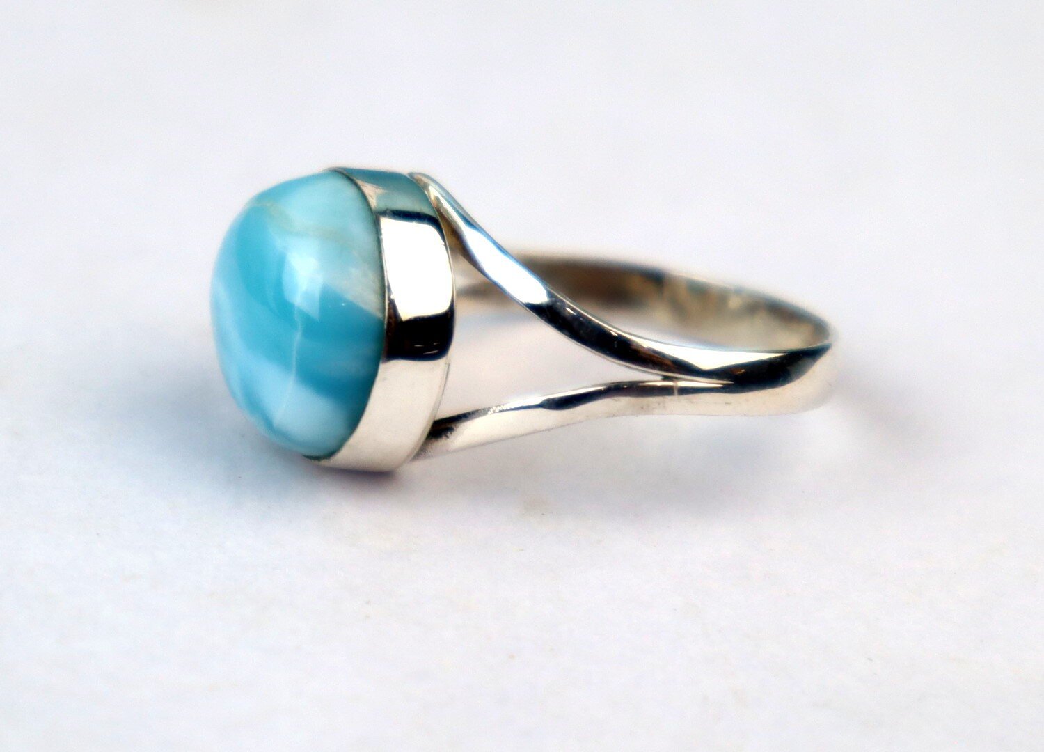 Charming Des. Natural Sky Blue Larimar .925 Sterling Silver Ring #10 free resize – photo 5