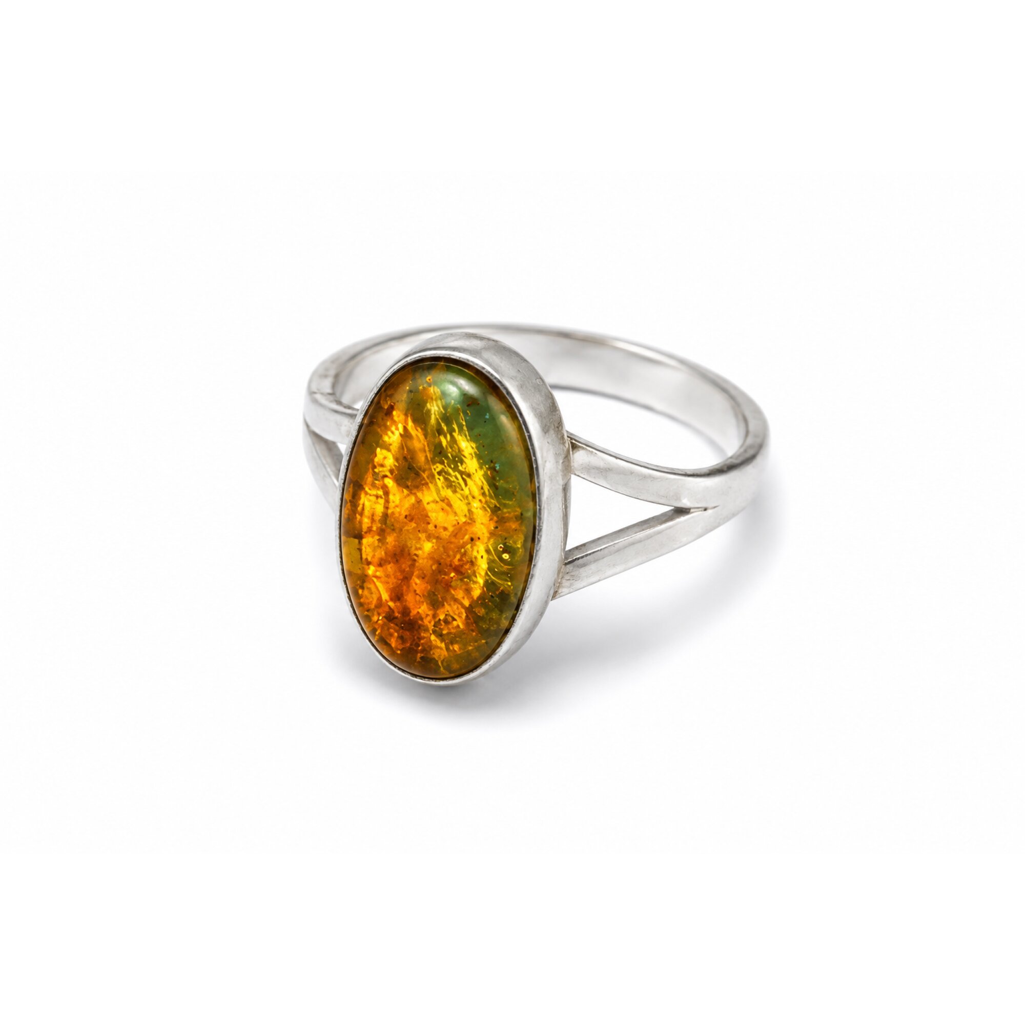Expertly Crafted Green Orange Dominican Amber 925 Sterling Silver Clear Oval Ring #7.5 – photo 2