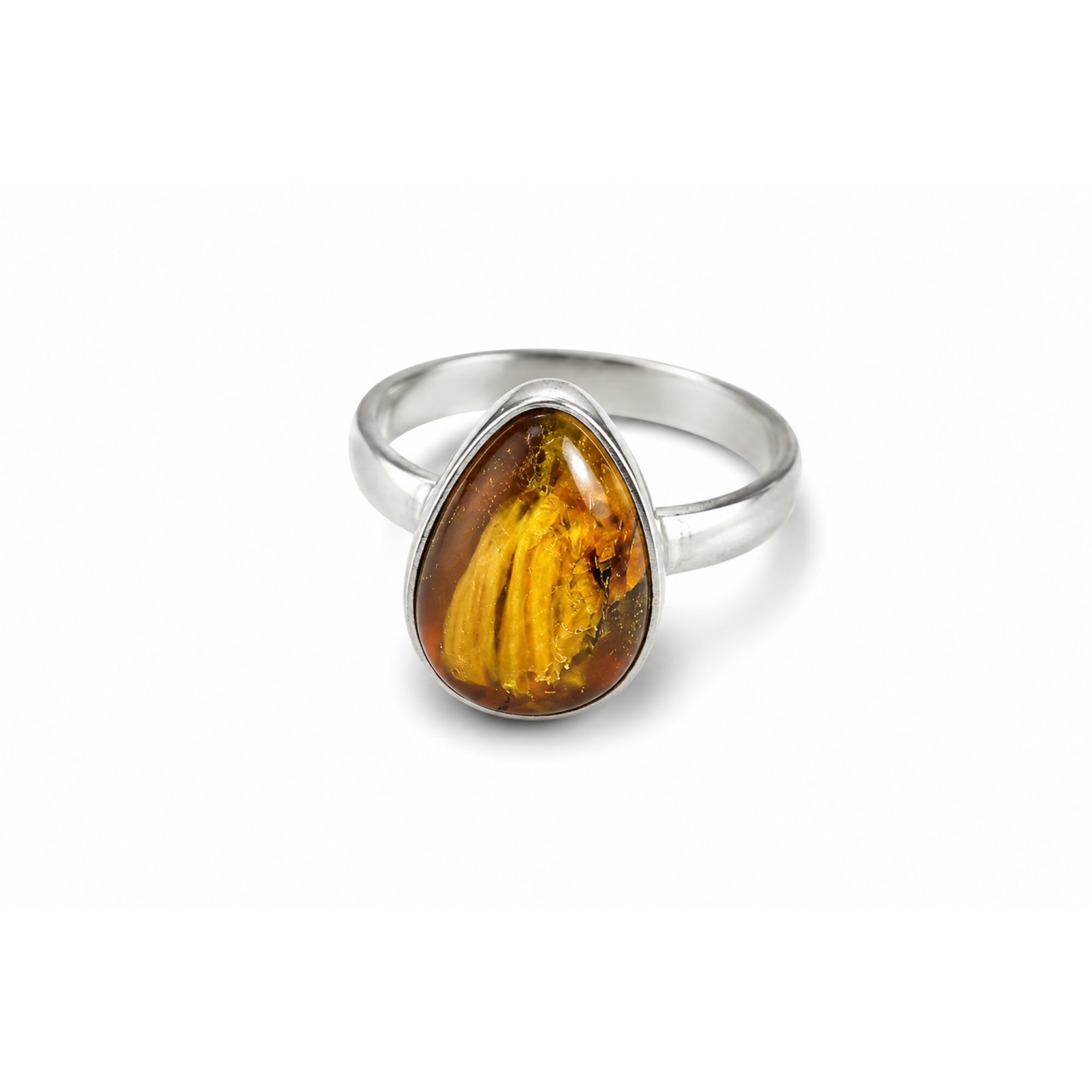 Master Artisan Warm Brown Dominican Amber 925 Sterling Silver Clear Freeform Ring #7.25 – photo 2