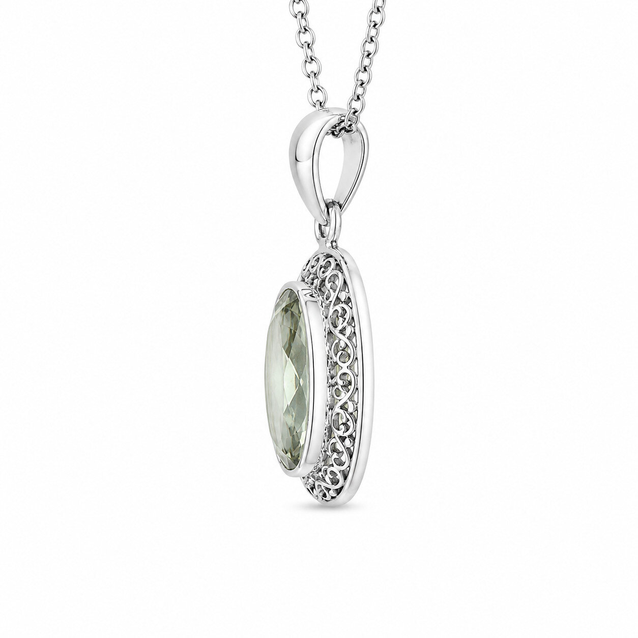 Fine Rare Light Green Greenish Yellow Green Amethyst (Prasiolite) Oval Pendant – photo 3
