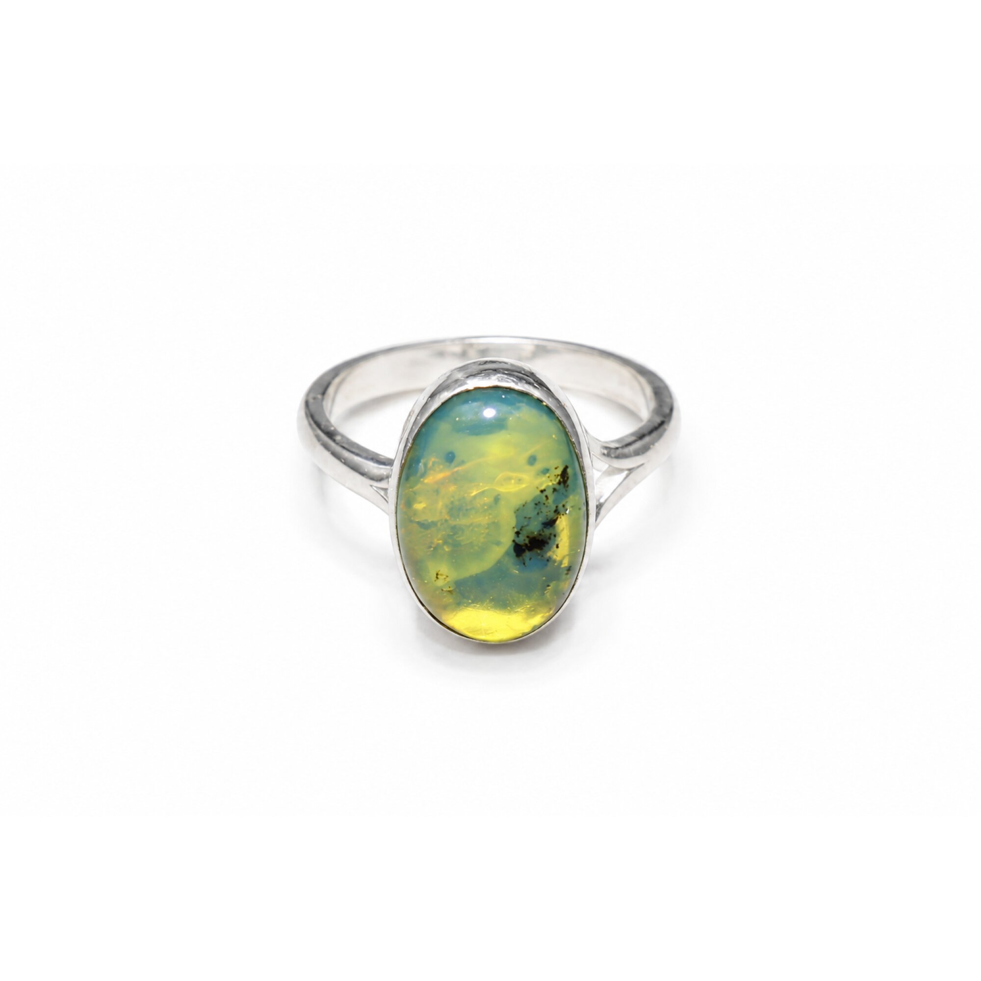 Hand Finished Clear Yellow Blue Dominican Amber 925 Sterling Silver Ring #7 – photo 4