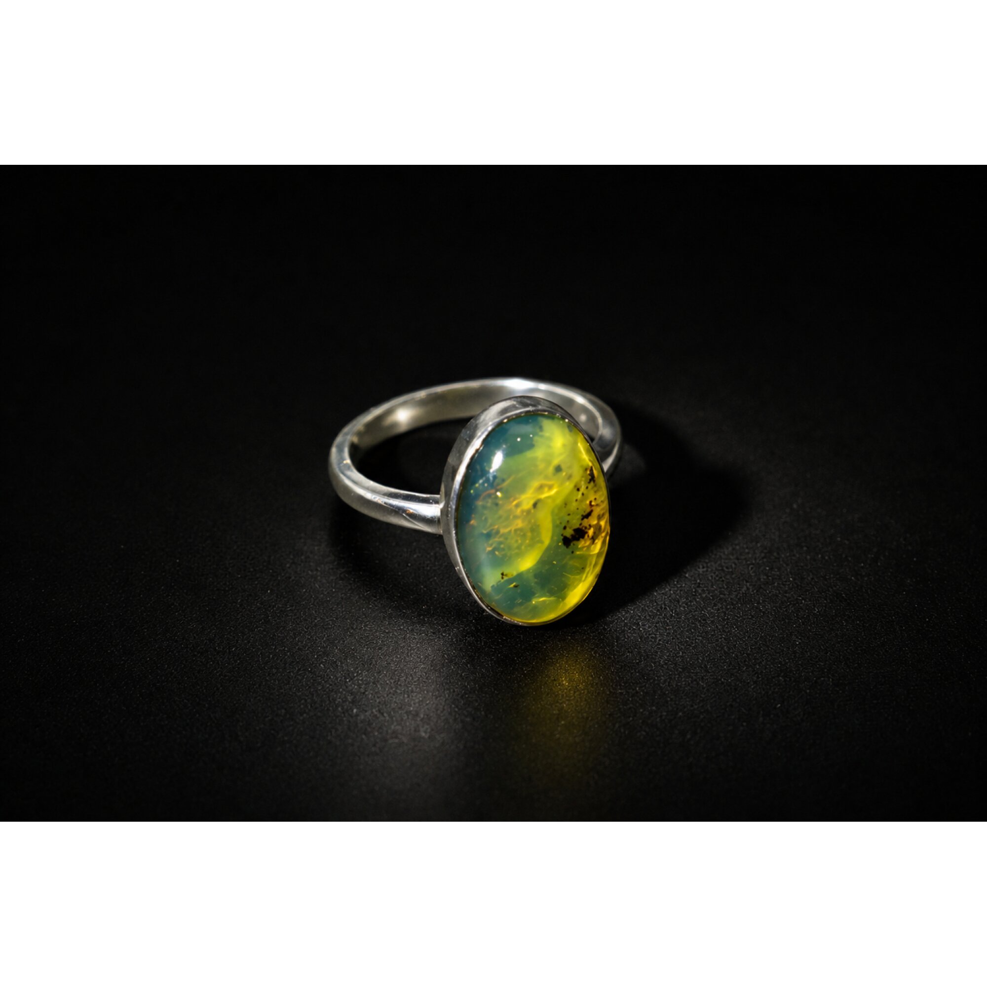 Hand Finished Clear Yellow Blue Dominican Amber 925 Sterling Silver Ring #7 – photo 5