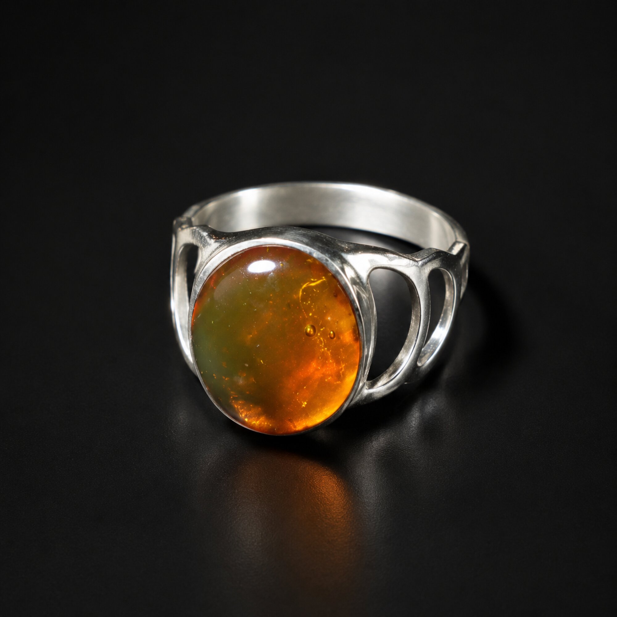 Natural Dominican Clear Orange Amber Ring 925 Sterling Silver Size 8.25 Ready – photo 2