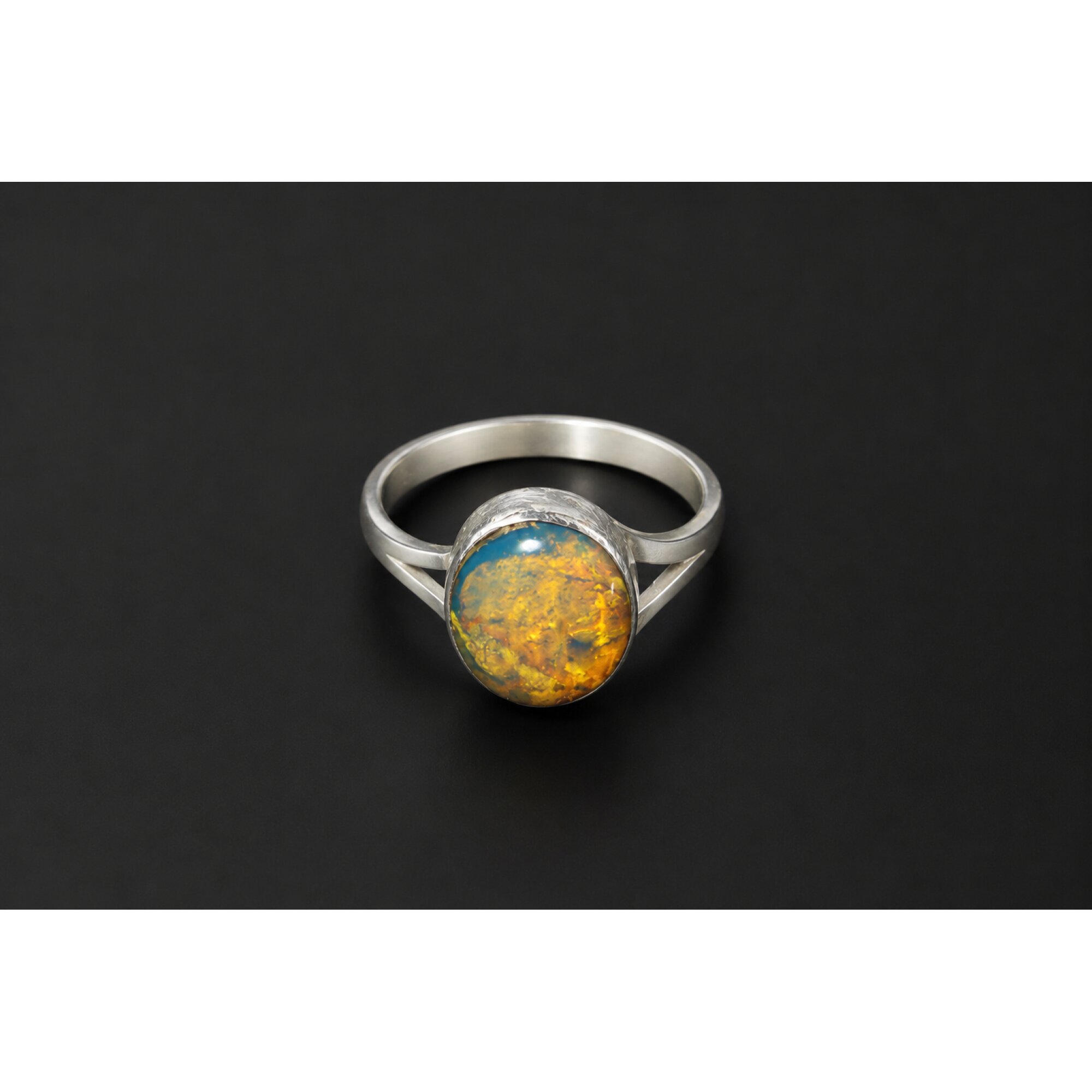 Artisan Made Clear Orange Blue Dominican Amber 925 Sterling Silver Ring #6 – photo 5
