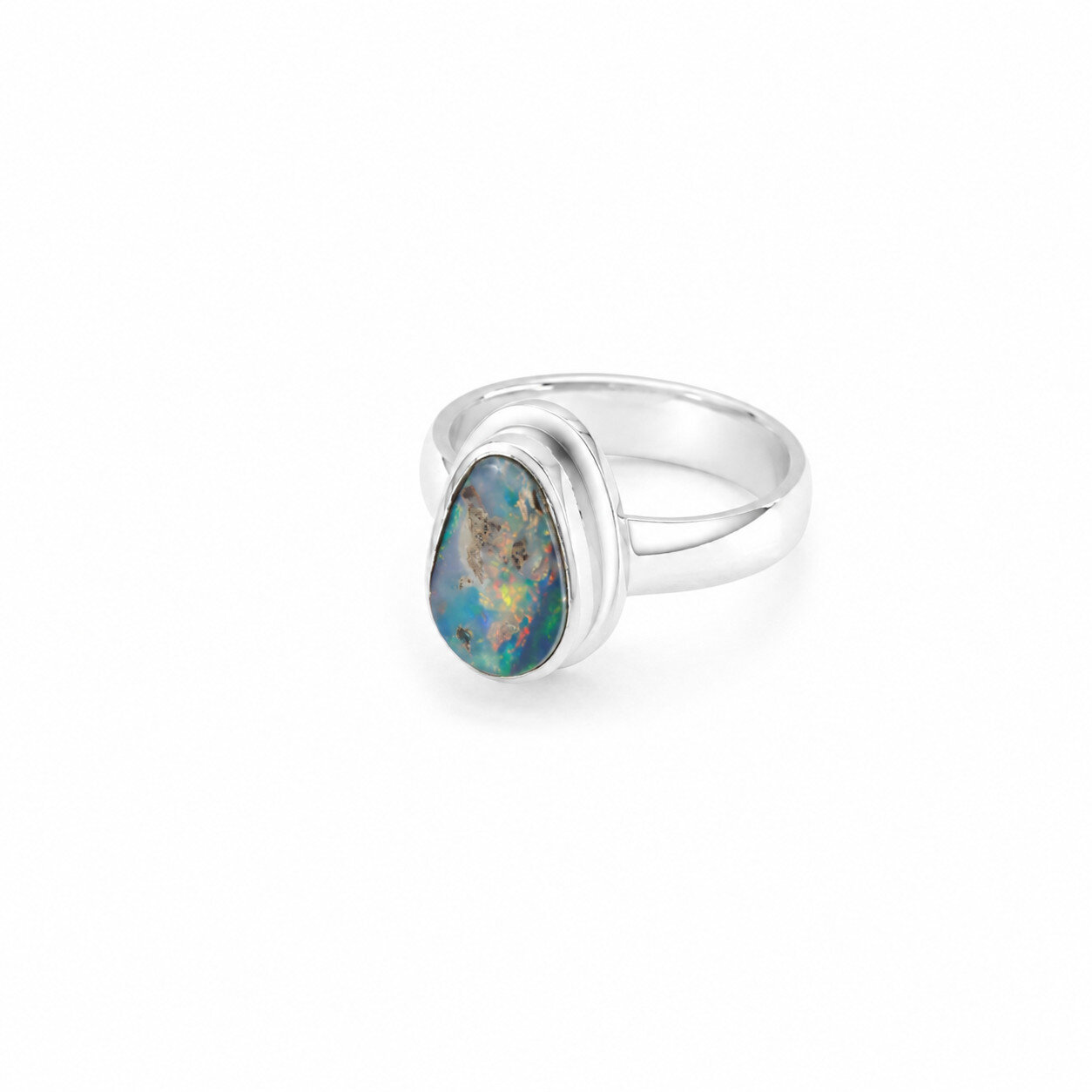 Rare Quality Blue Multicolor Boulder Opal 925 Sterling Silver Freeform Ring #6.2 – photo 3