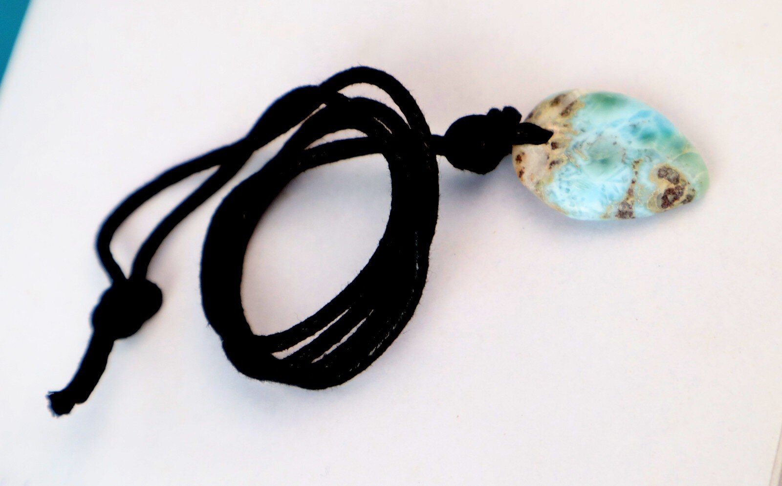 Rarest Natural Ocean Blue Larimar Necklace adjustable free cord – photo 3