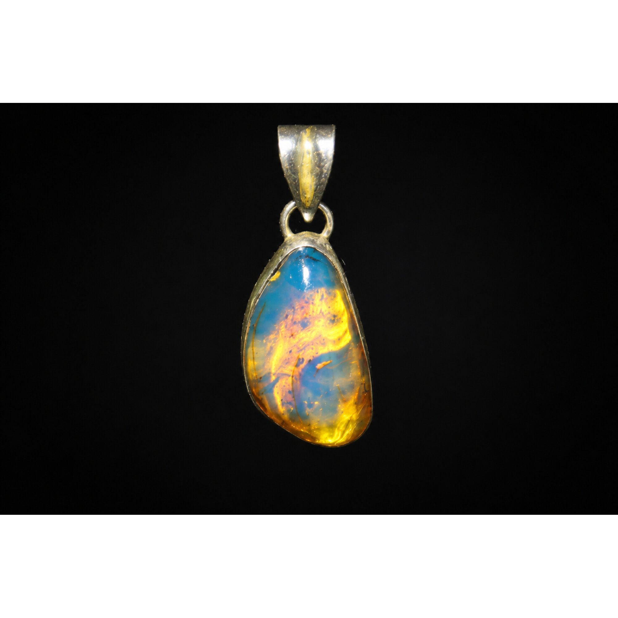 Carefully Handmade Clear Sky Blue Dominican Amber 925 Sterling Silver Pendant 26mm – photo 3