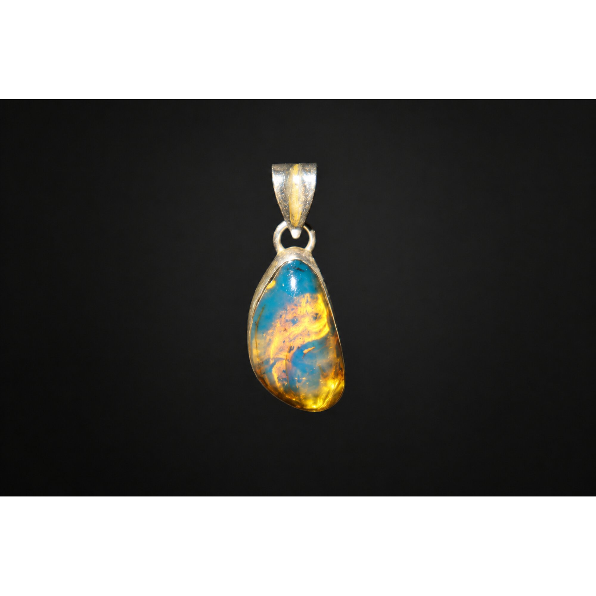 Carefully Handmade Clear Sky Blue Dominican Amber 925 Sterling Silver Pendant 26mm – photo 4