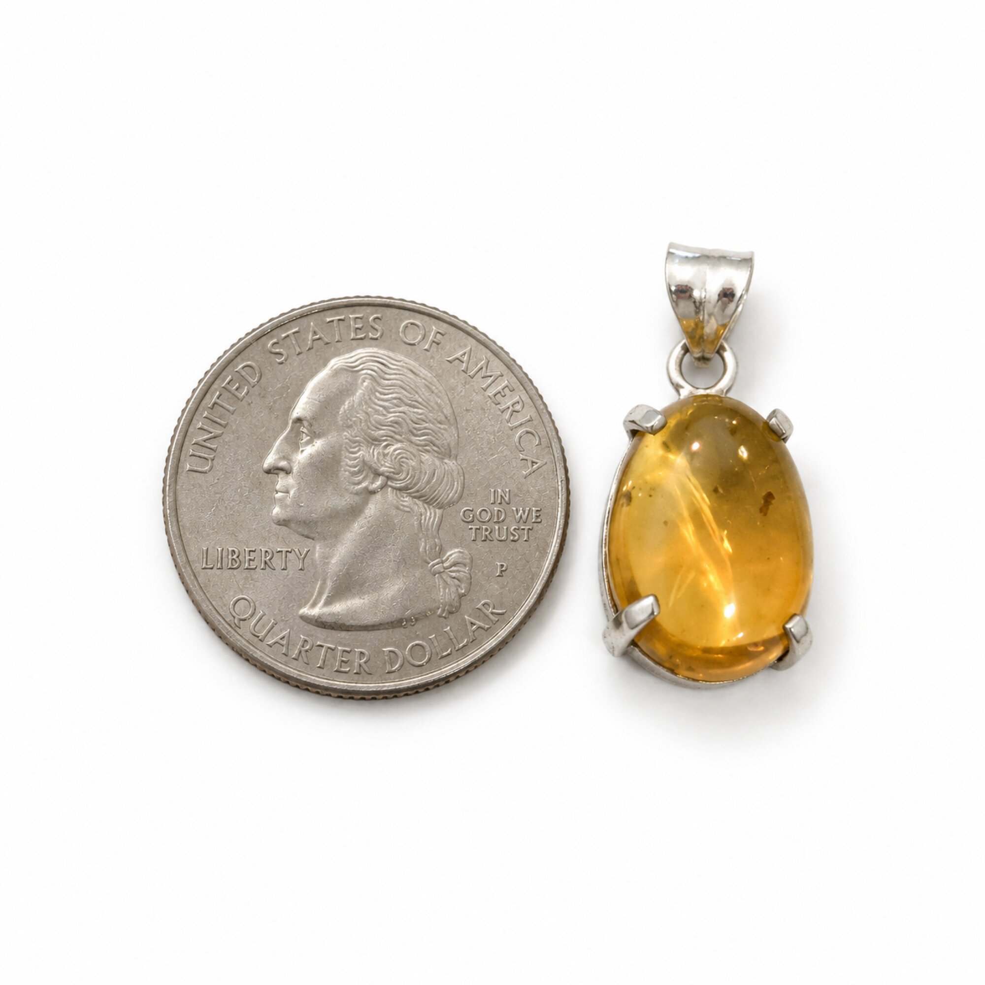Artisan Made Clear Yellow Orange Wasp Dominican Amber 925 Sterling Silver Fossils 30mm – photo 3
