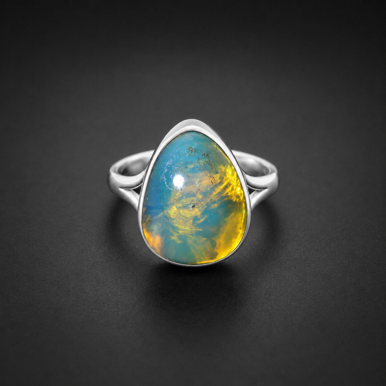 Premium Elegant Blue Amber 925 Sterling Silver Teardrop Ring US#7.25 – photo 5