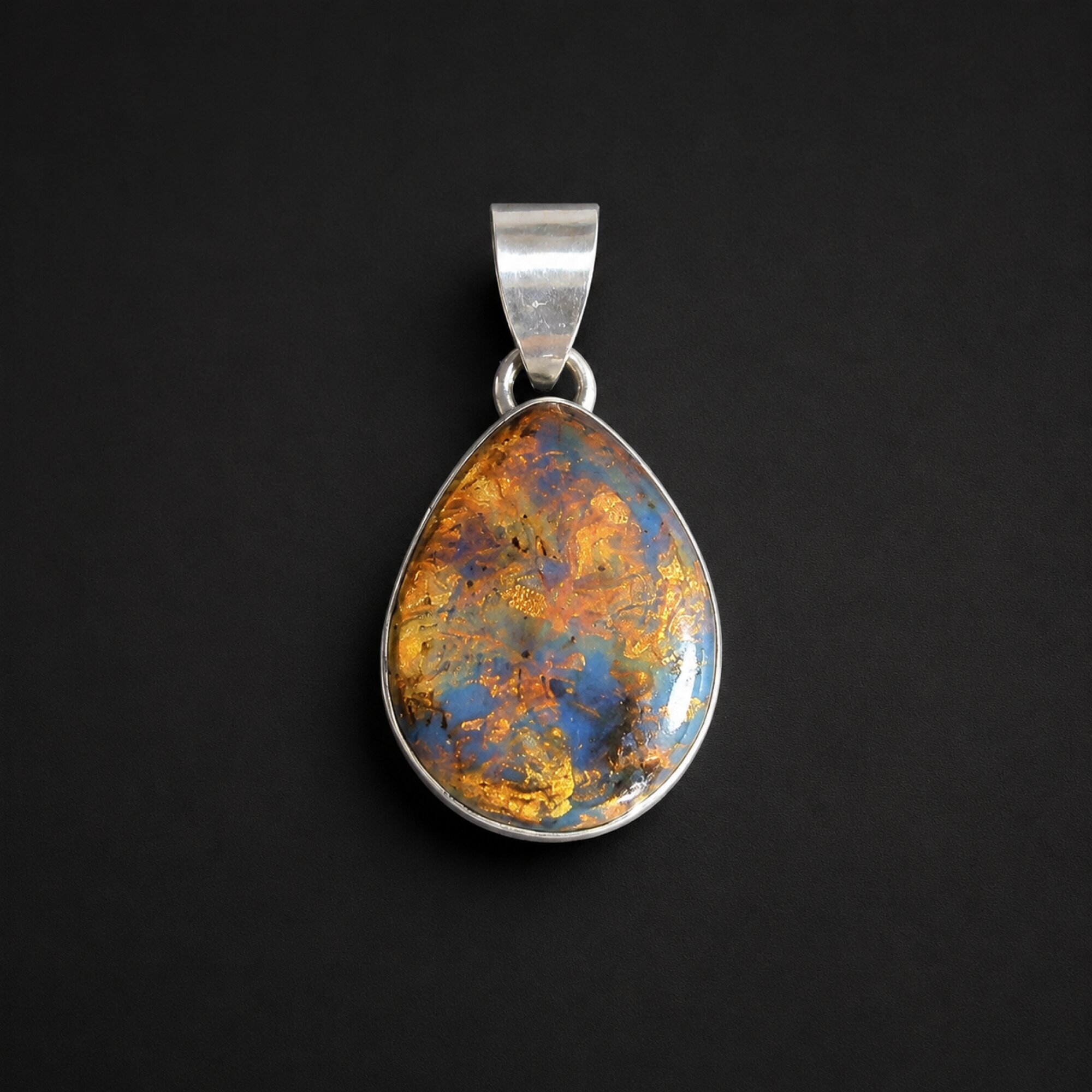 One of a Kind Translucent Brown Blue Dominican Amber 925 Sterling Silver Pendant – photo 2