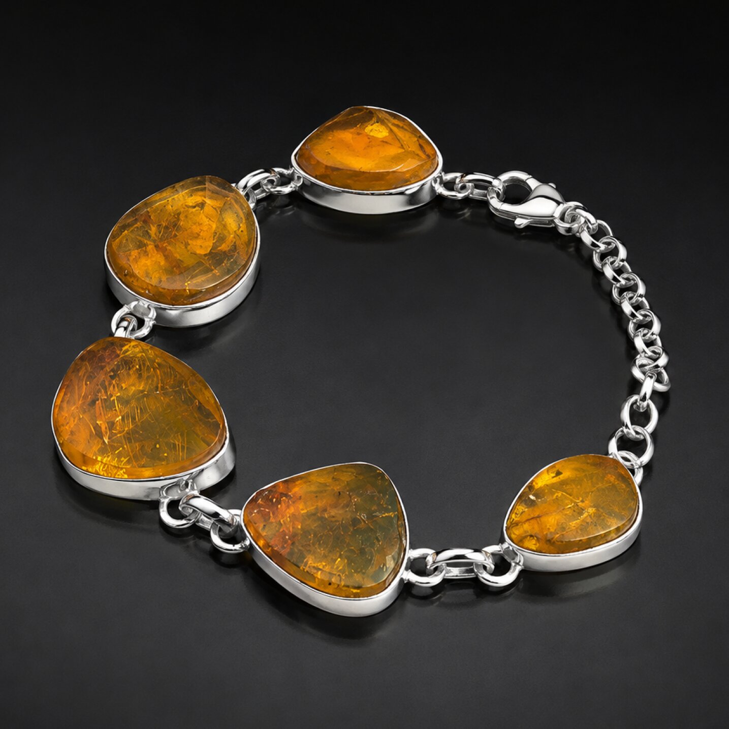 Carefully Handmade Clear Orange Dominican Amber 925 Sterling Silver Bracelet 27mm