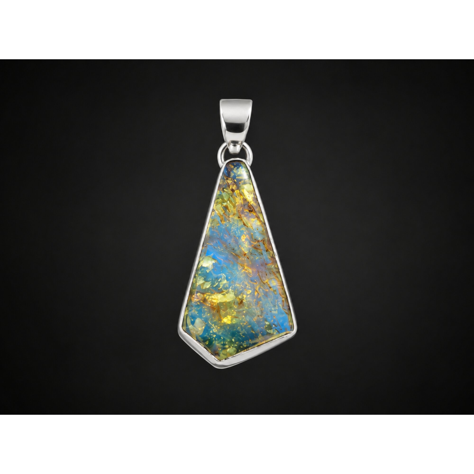 Unique Translucent Yellow Blue Dominican Amber 925 Sterling Silver Pendant 40mm – photo 2