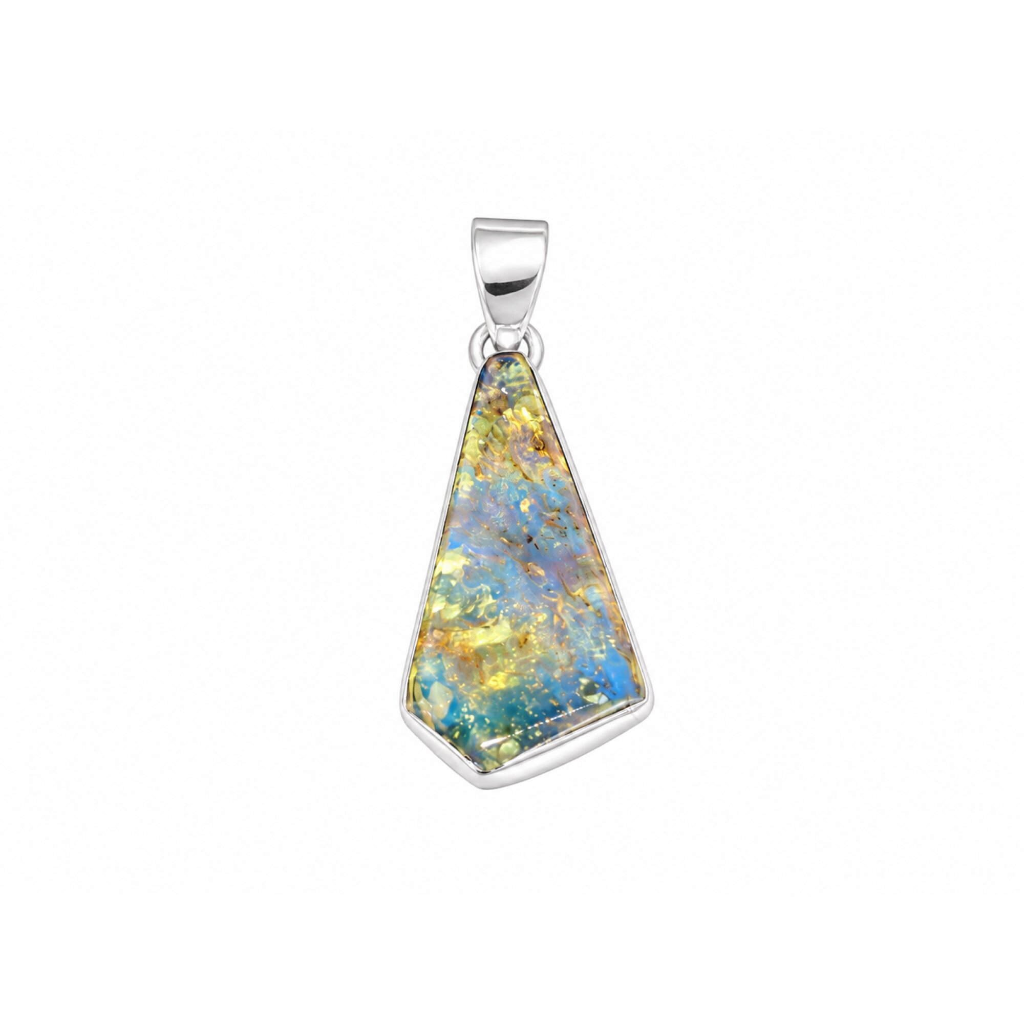 Unique Translucent Yellow Blue Dominican Amber 925 Sterling Silver Pendant 40mm – photo 5
