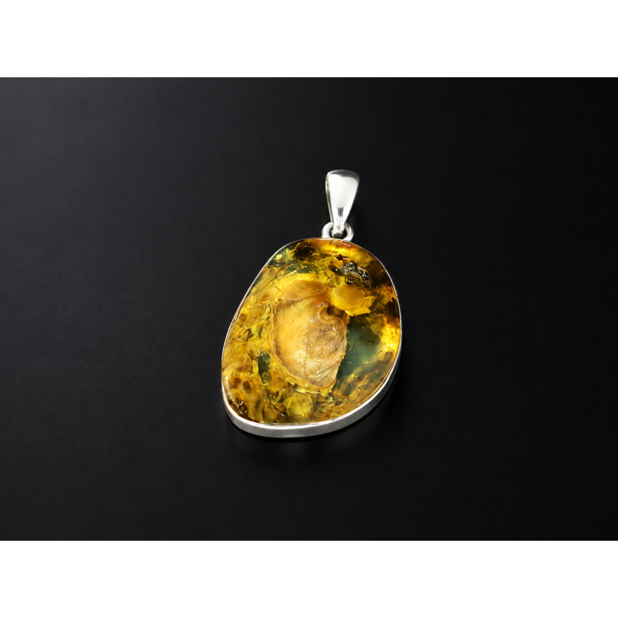 Real Clear Orange Green 925 Sterling Silver Pendant 34mm – photo 2