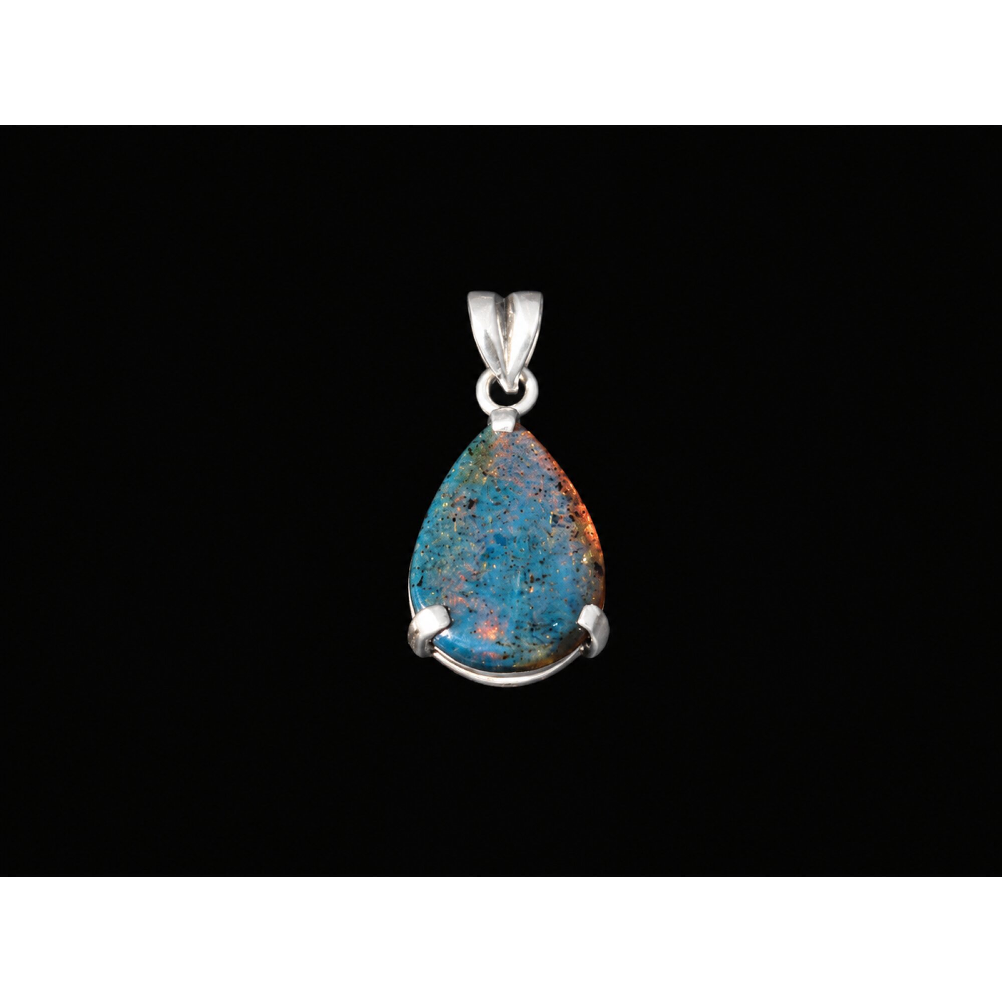 Handmade Translucent Deep Blue 925 Sterling Silver Pendant 33mm – photo 2