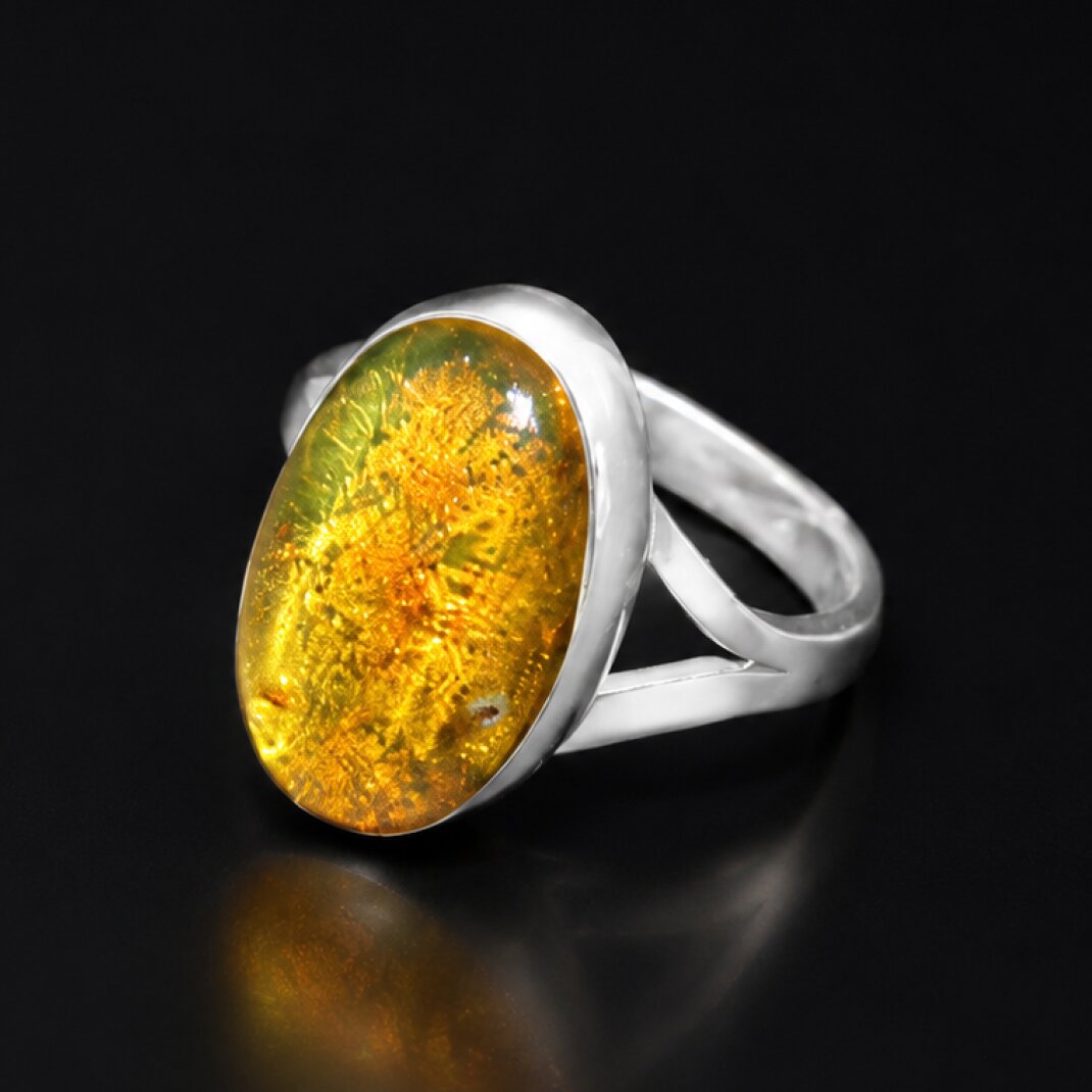 Artisan Crafted Clear Deep Orange Dominican Amber 925 Sterling Silver Ring #7.25