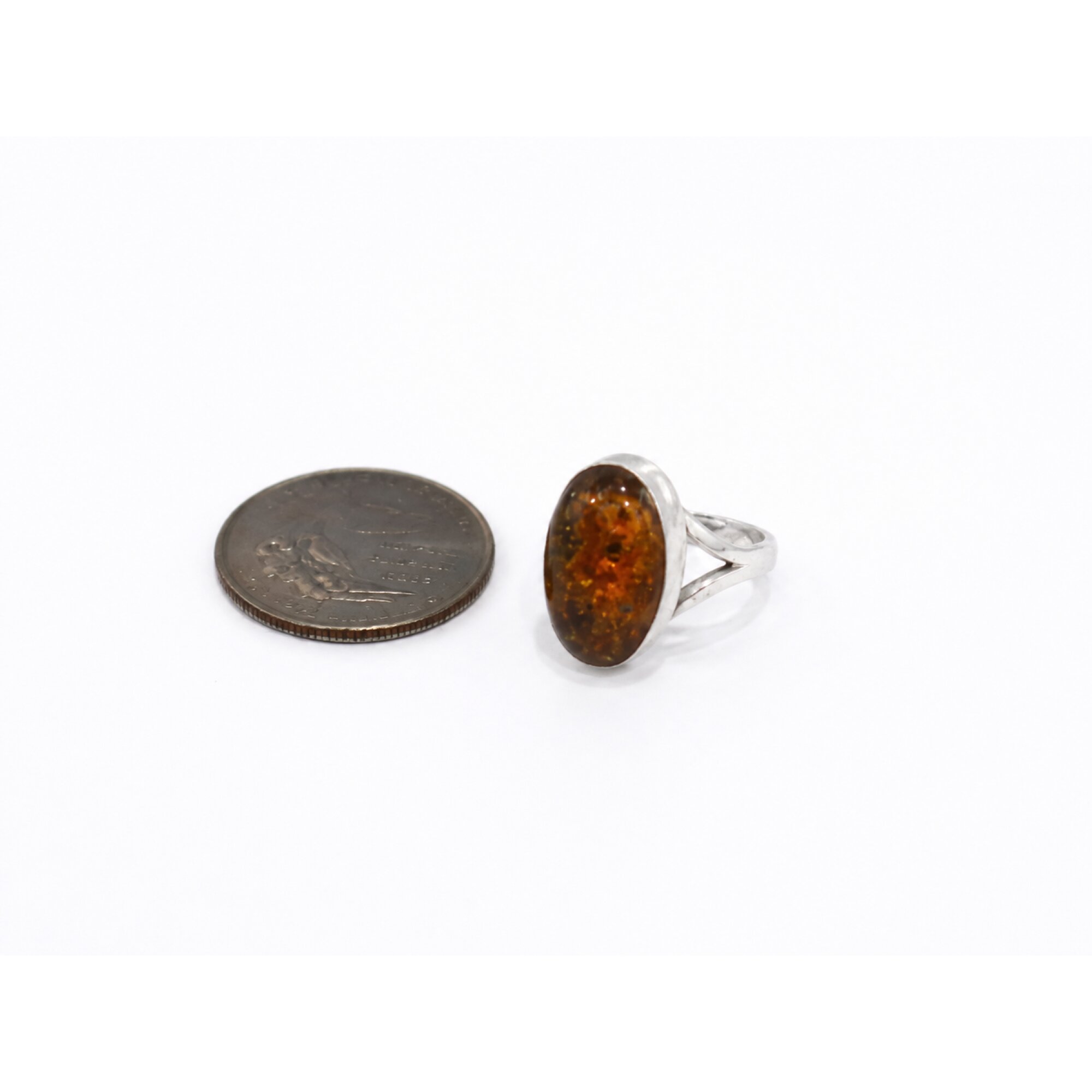 Artisan Crafted Clear Deep Orange Dominican Amber 925 Sterling Silver Ring #7.25 – photo 2
