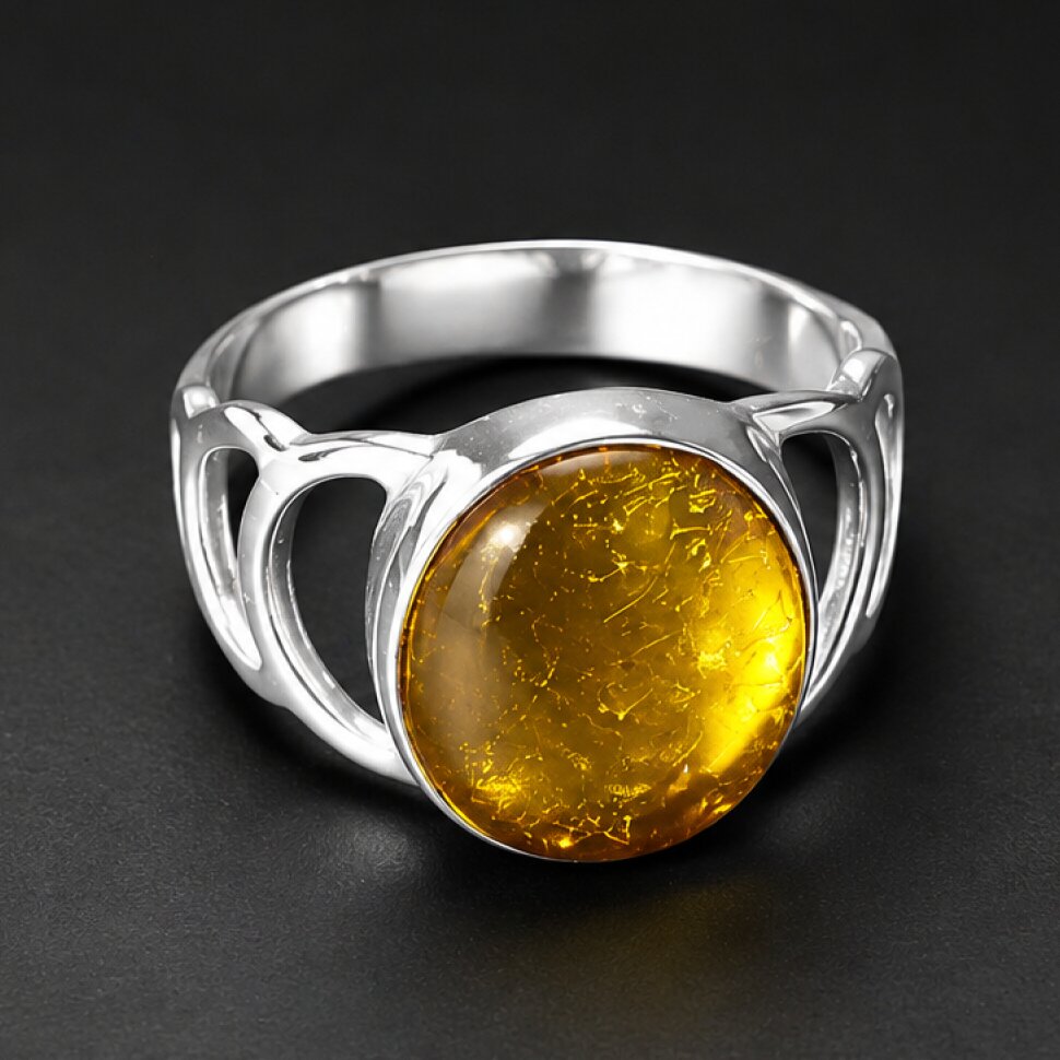 Handmade Clear Yellow Dominican Amber 925 Sterling Silver Ring #9.75 – photo 2