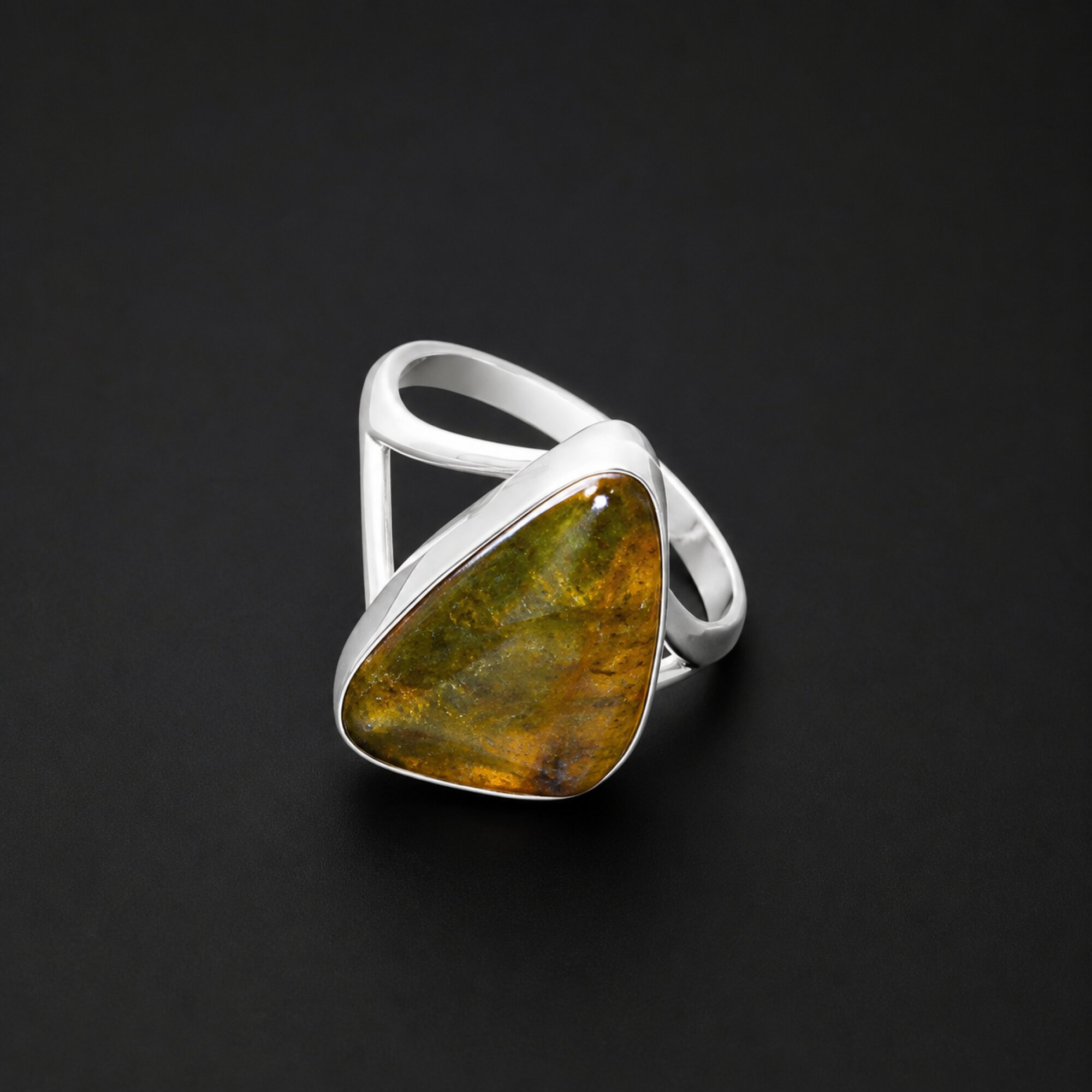 Handmade Clear Yellow Orange Dominican Amber 925 Sterling Silver Ring #5.75 – photo 2