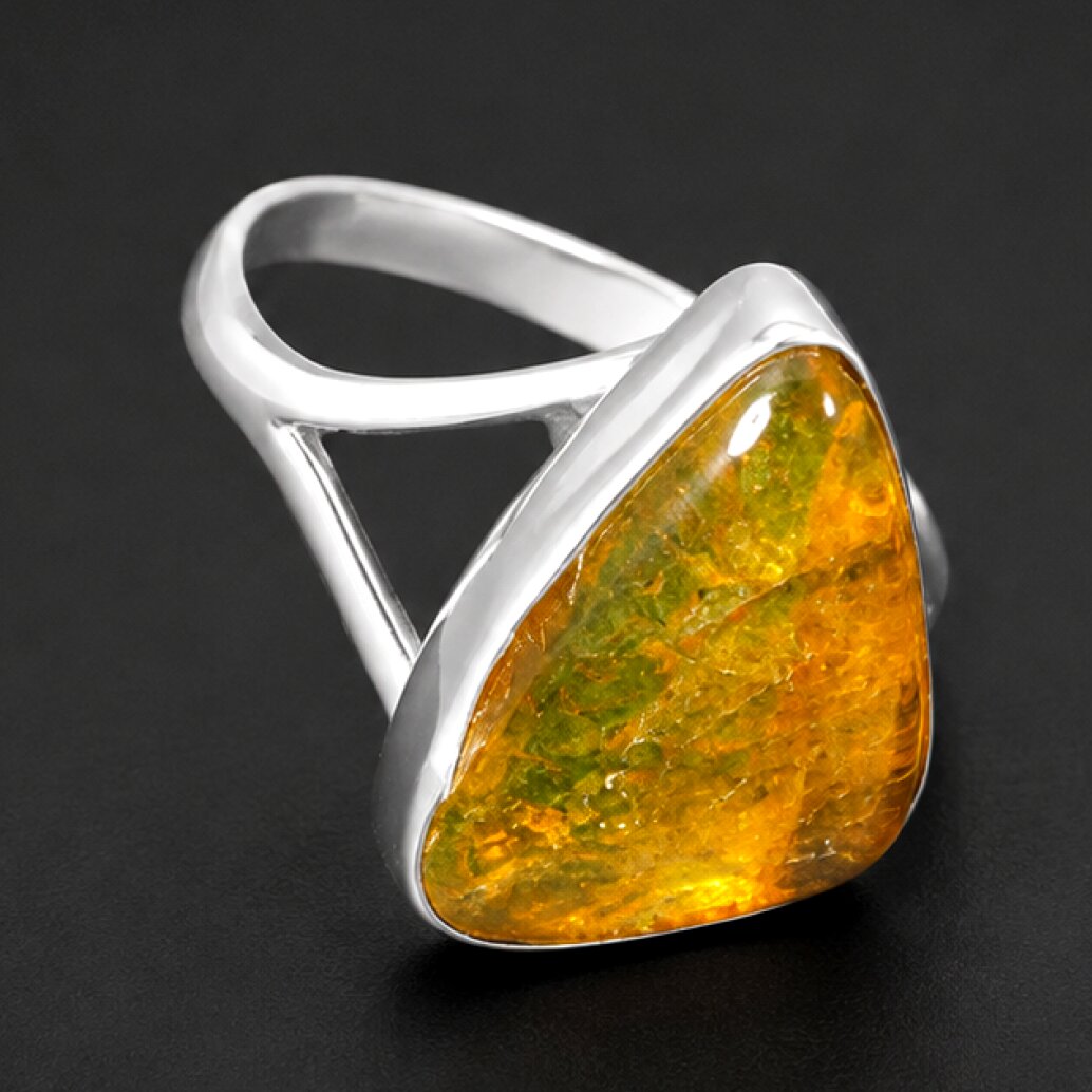 Handmade Clear Yellow Orange Dominican Amber 925 Sterling Silver Ring #5.75 – photo 3