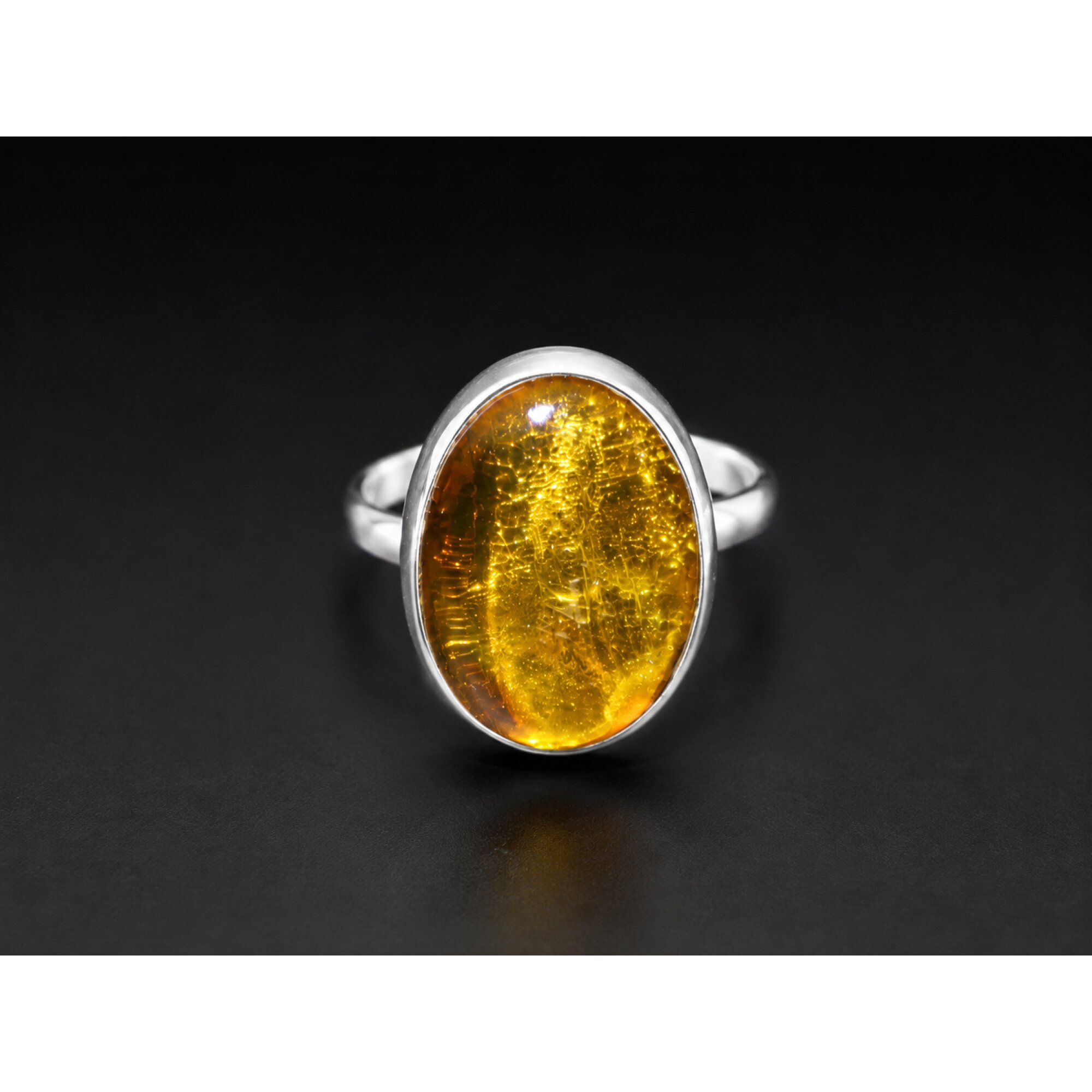 Natural Clear Orange 925 Sterling Silver Dominican Amber Ring #7.5 – photo 2