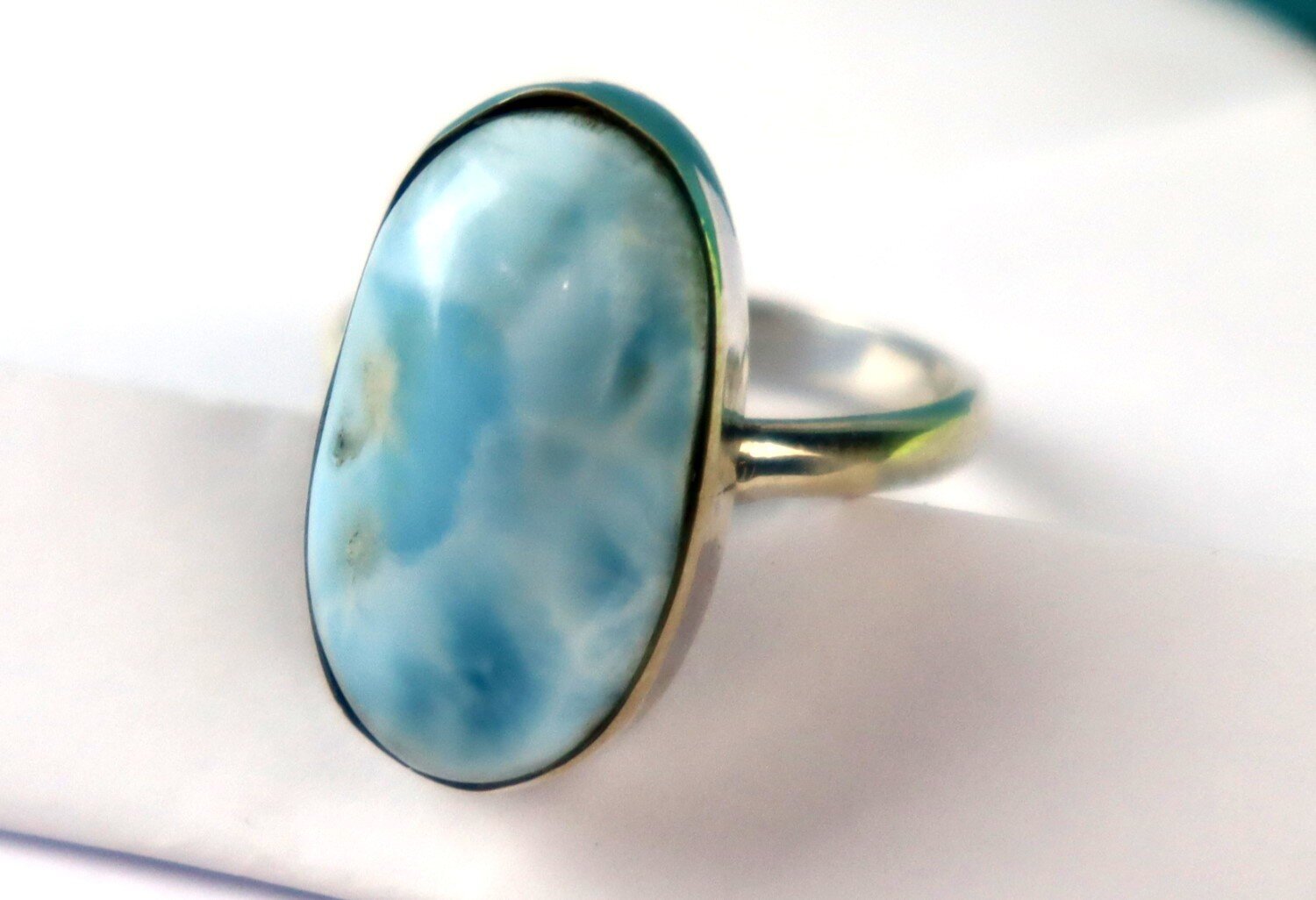 Exquisite Natural Sky Blue Larimar .925 Sterling Silver Ring #8.5 free resizing – photo 4