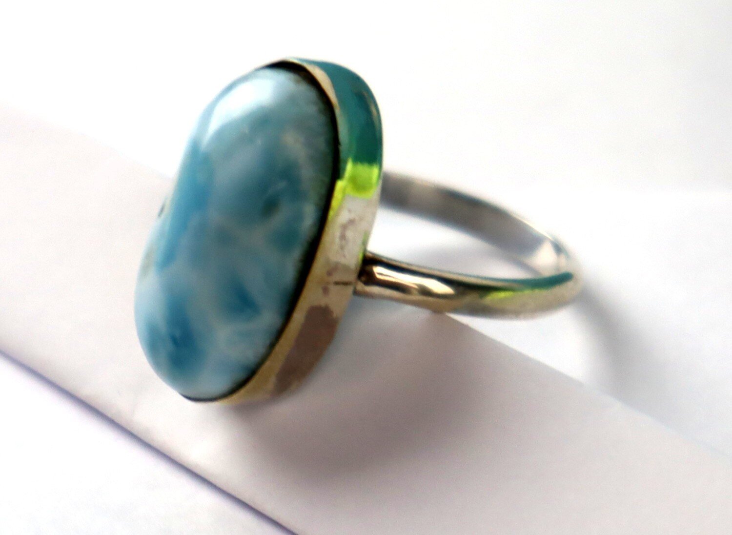 Exquisite Natural Sky Blue Larimar .925 Sterling Silver Ring #8.5 free resizing – photo 5