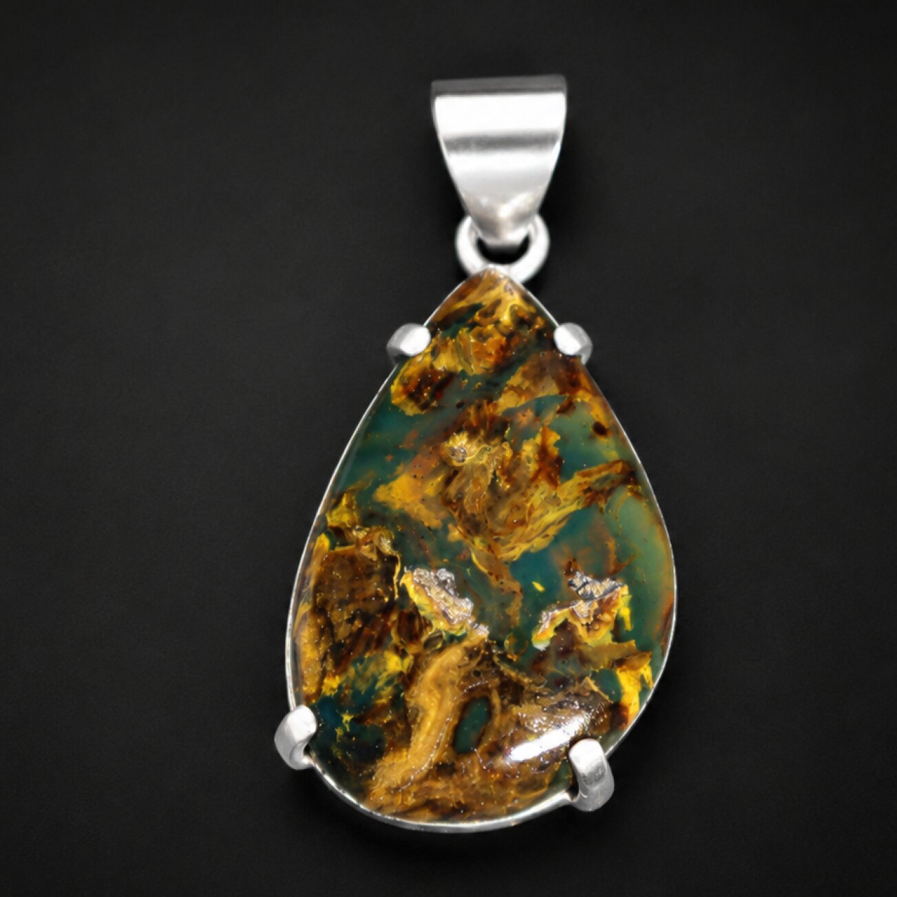 Artisan Made Translucent Cognac Blue 925 Sterling Silver Dominican Amber Pendant