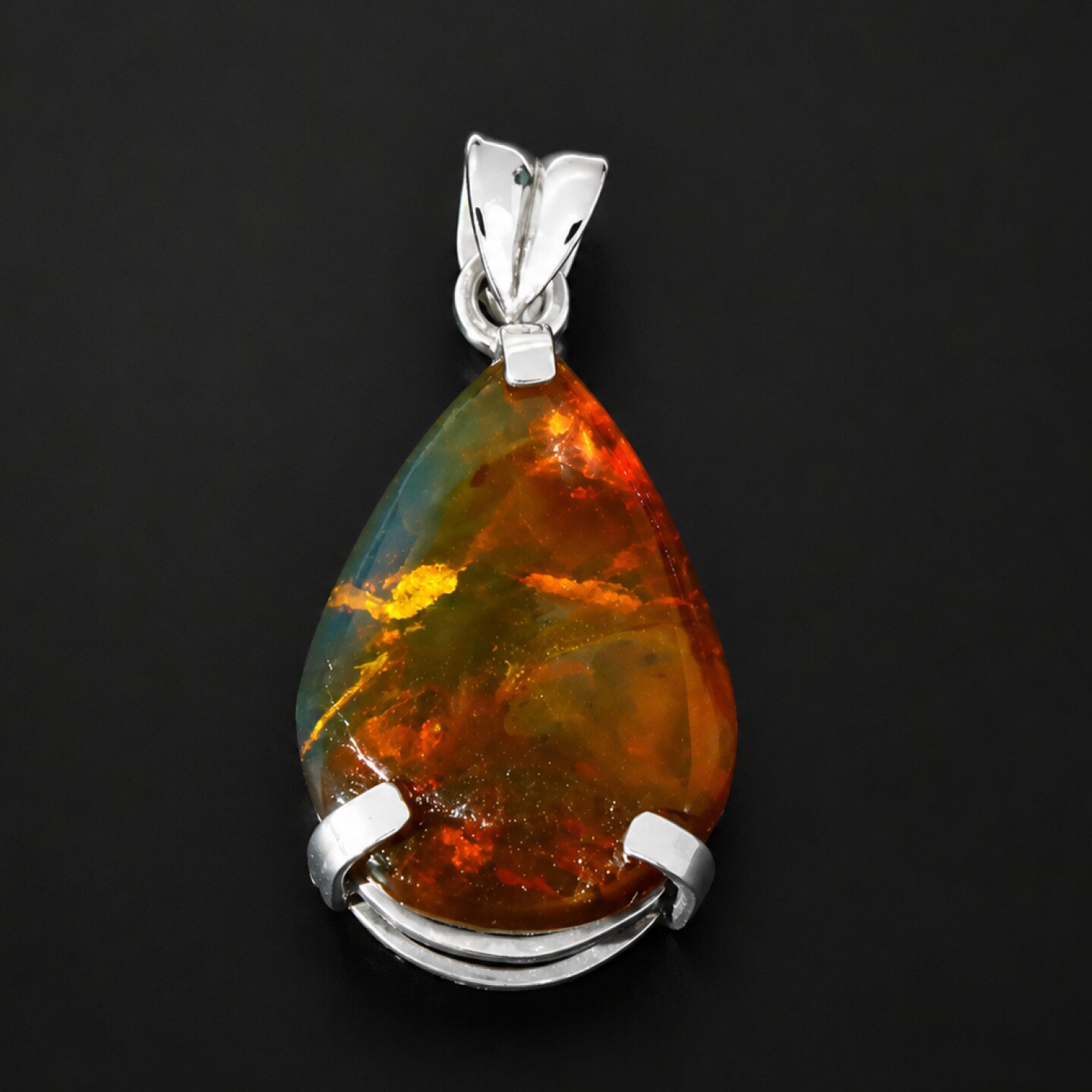 Master Crafted Translucent Orange Blue 925 Sterling Silver Dominican Amber Pendant
