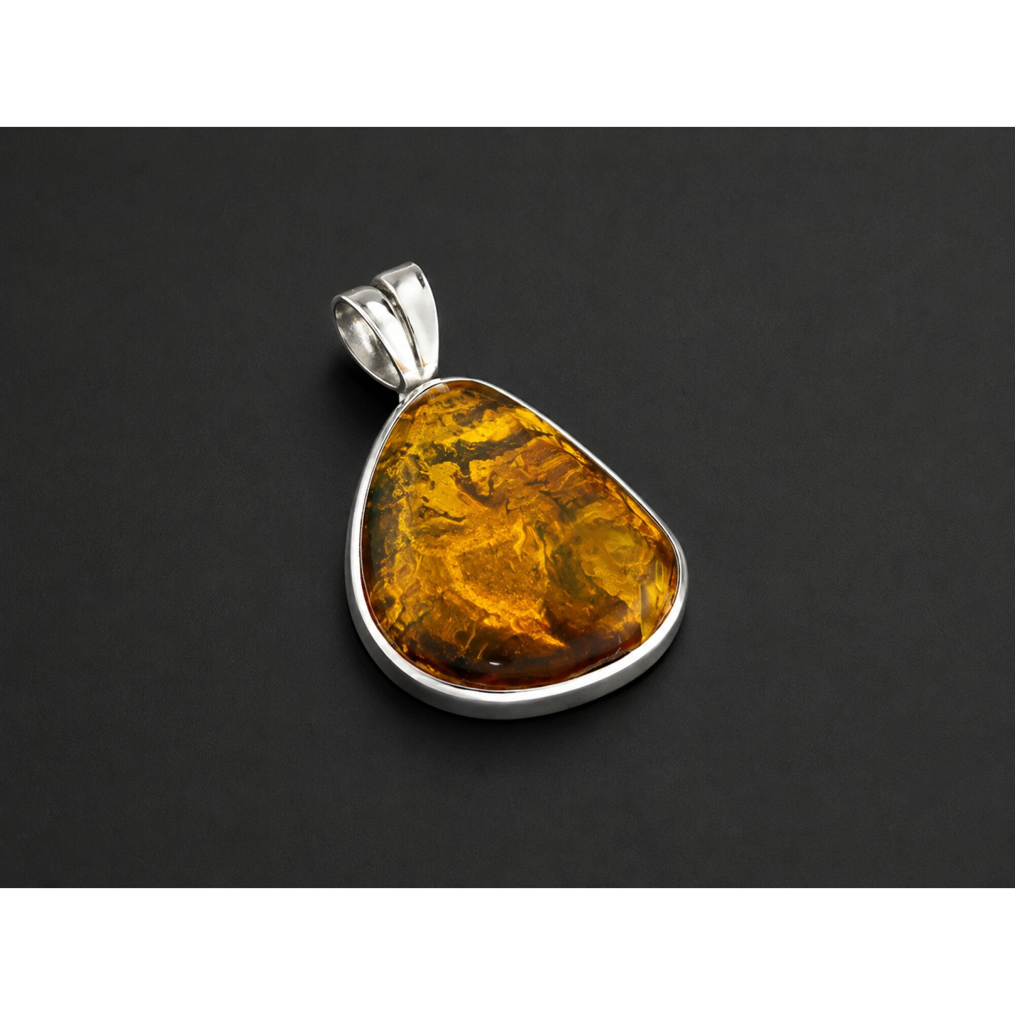 Earth-Crafted Translucent Green Orange 925 Sterling Silver Dominican Amber Pendant – photo 4