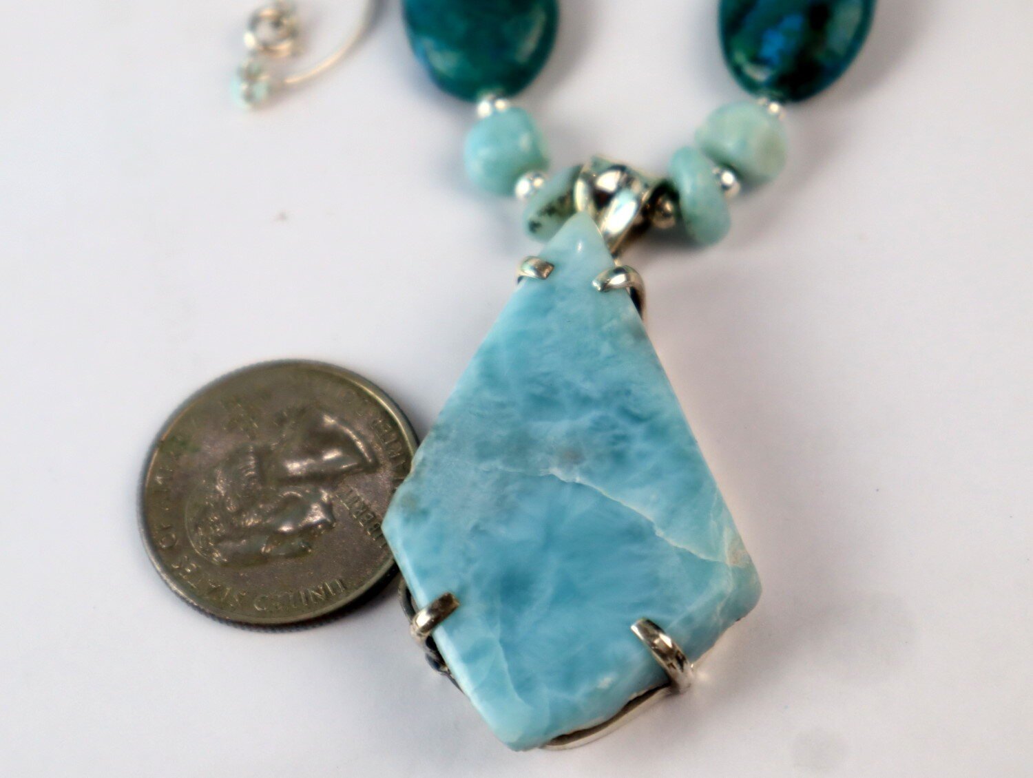 Impressive Natural Blue Larimar Turquoise .925 Sterling Silver Necklace 18inch – photo 4