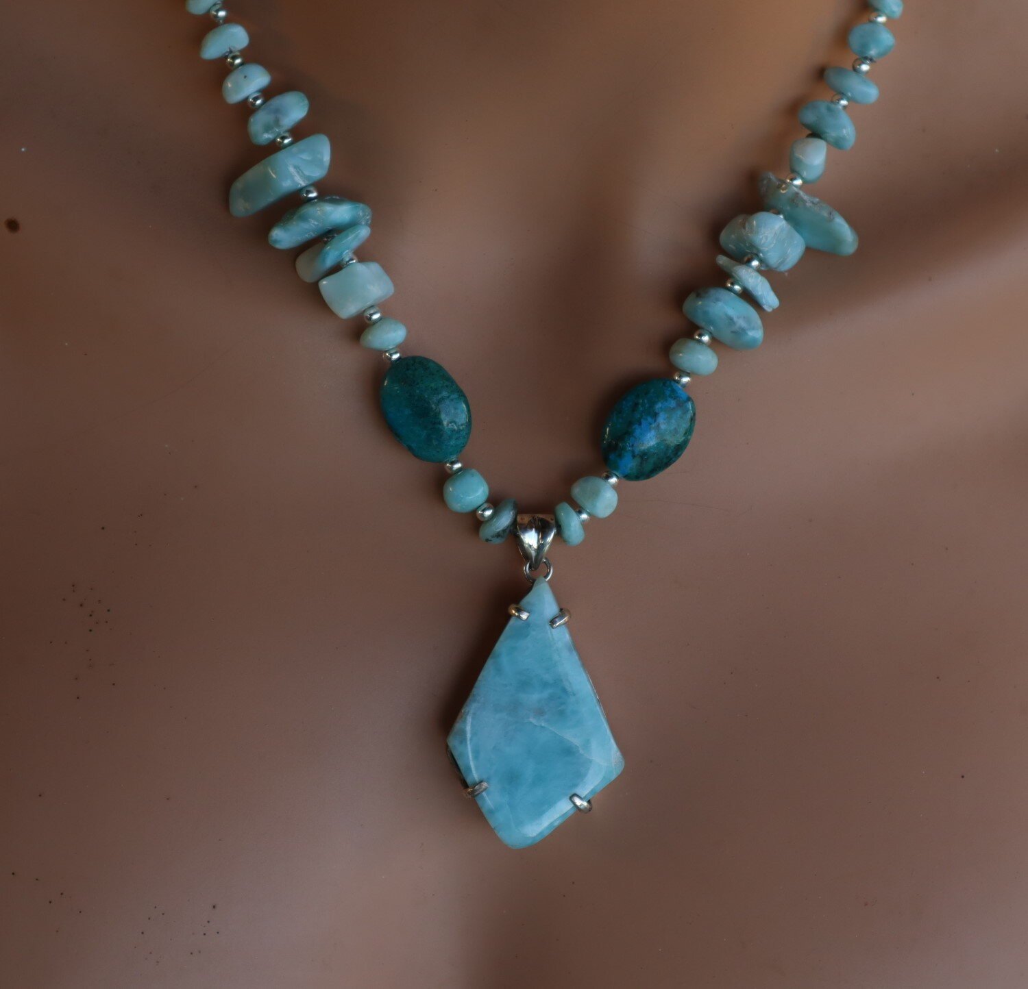 Impressive Natural Blue Larimar Turquoise .925 Sterling Silver Necklace 18inch – photo 9