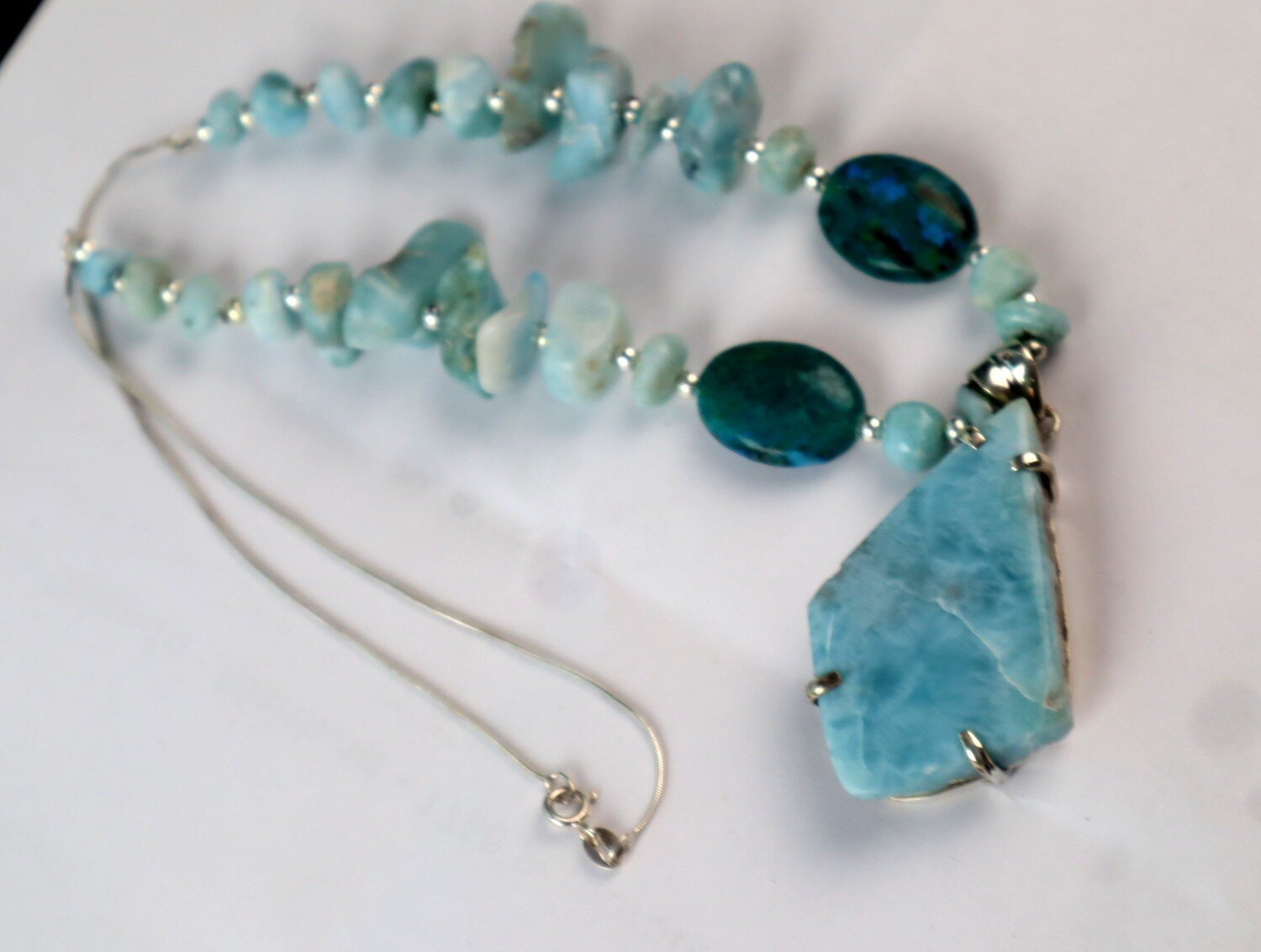 Impressive Natural Blue Larimar Turquoise .925 Sterling Silver Necklace 18inch – photo 12
