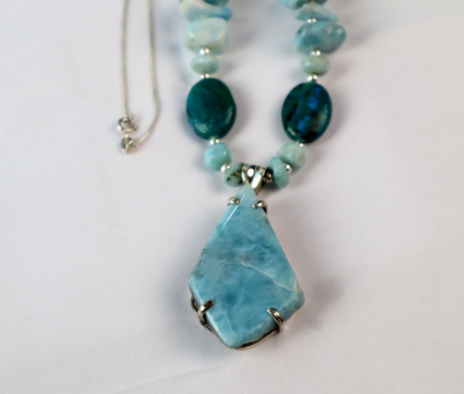 Impressive Natural Blue Larimar Turquoise .925 Sterling Silver Necklace 18inch – photo 13